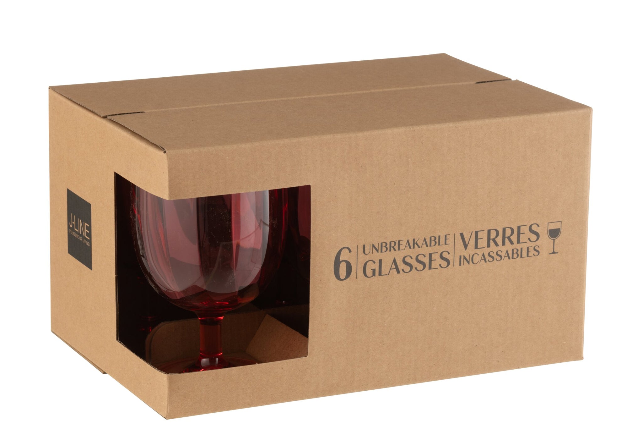 J-Line Verre à vin incassable rouge - 6 pièces