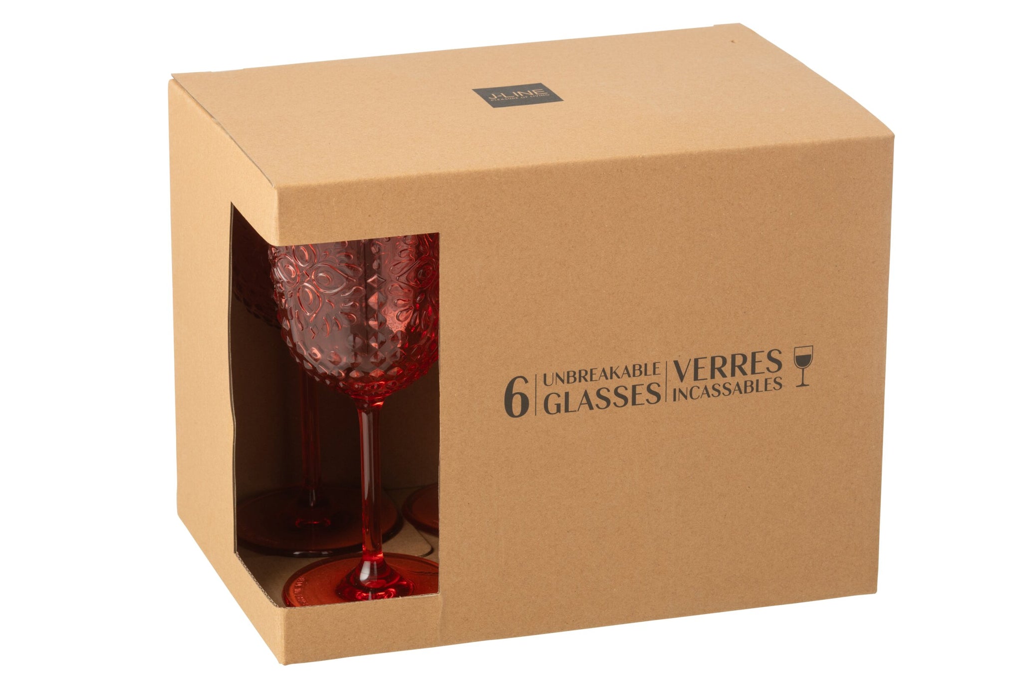 J-Line Verre à vin en plastique rouge - 6 pièces