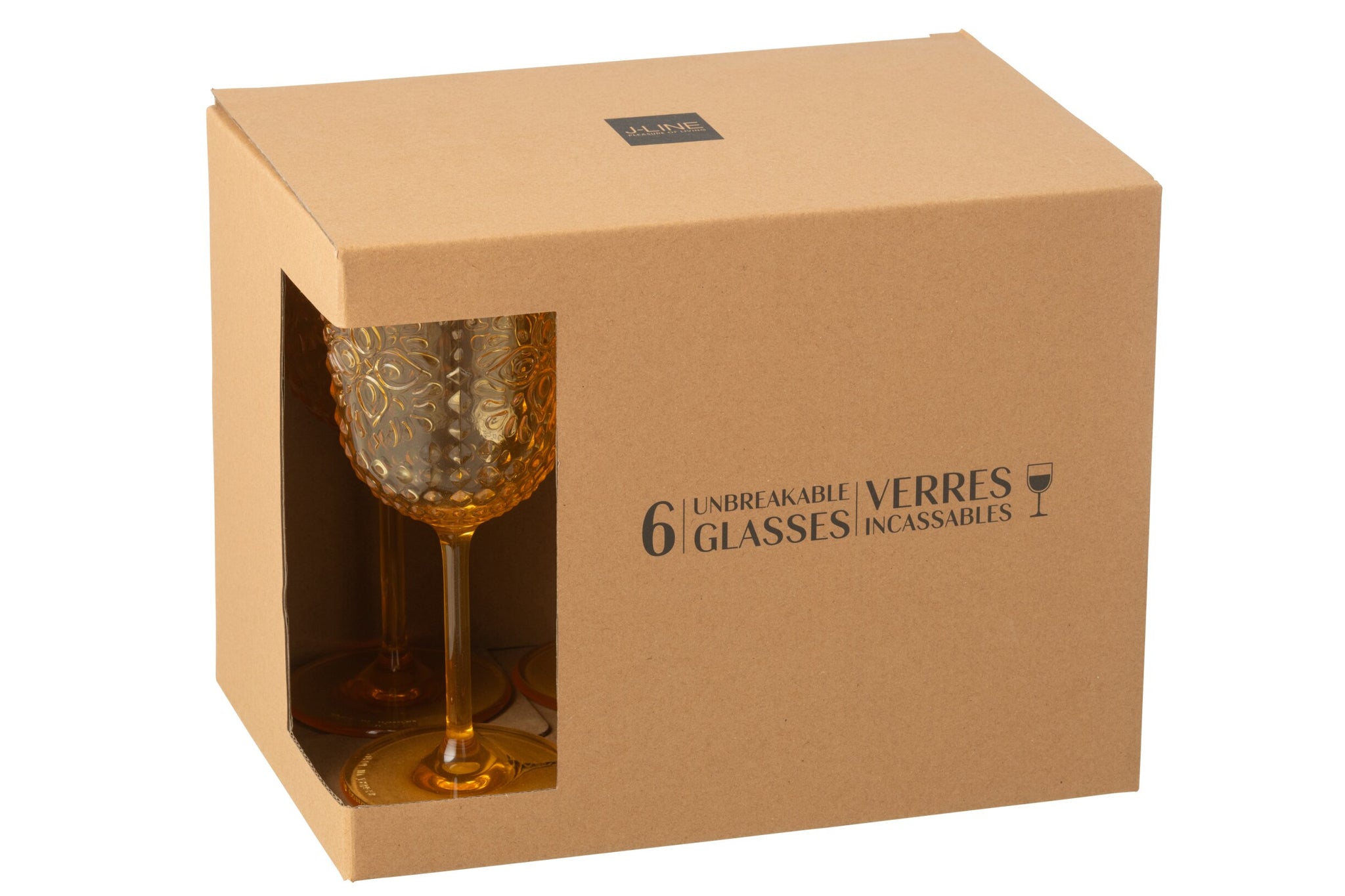 J-Line Verre à vin 41,4 Cl en plastique jaune - 6 pièces