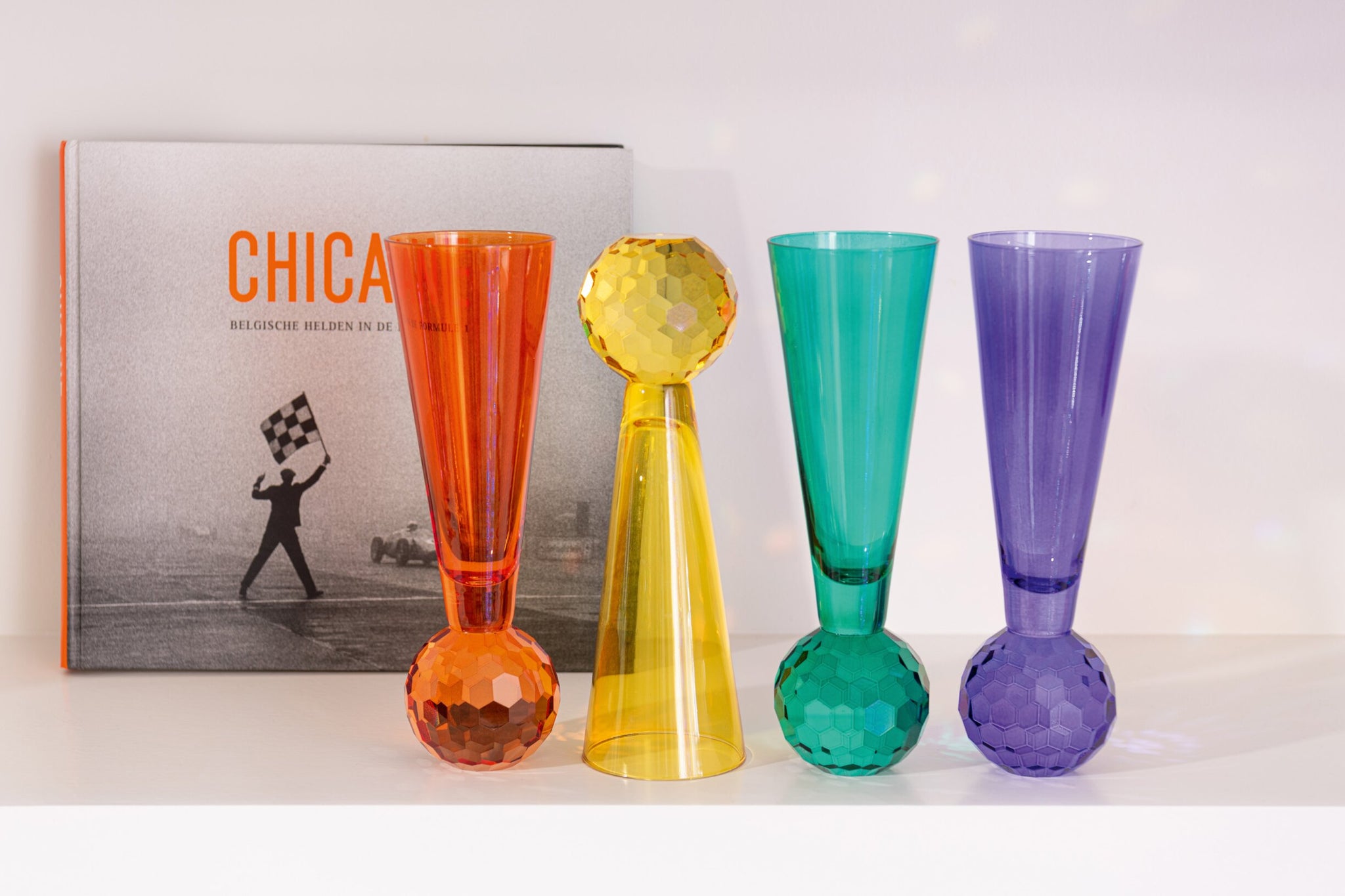J-Line Verre à champagne boule jaune/orange assorti - 3 pièces