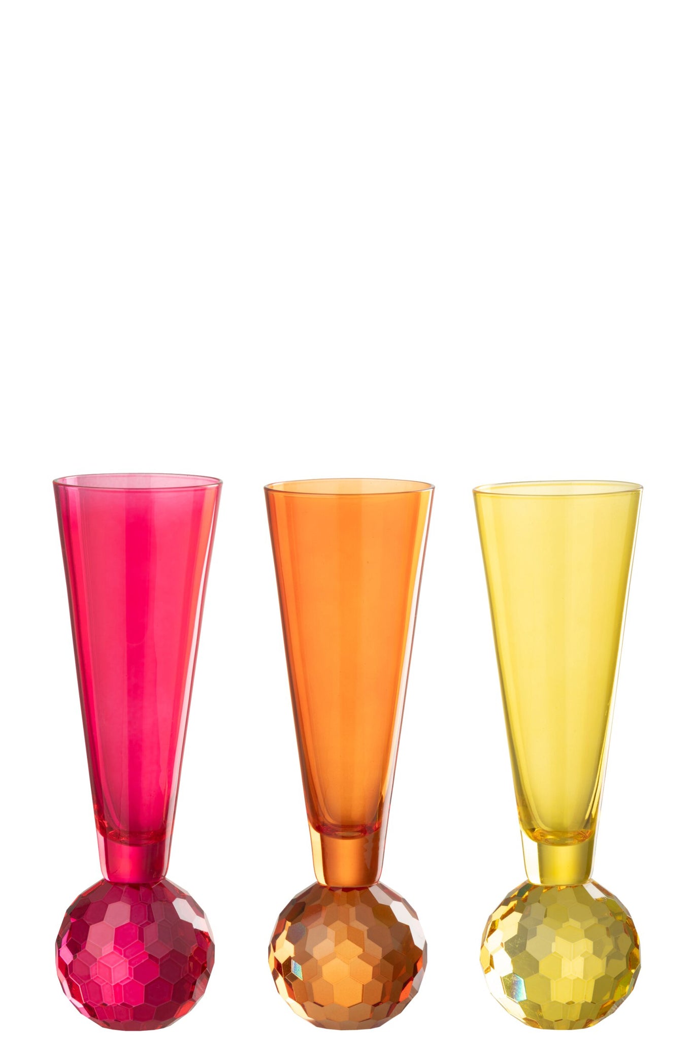 J-Line Verre à champagne boule jaune/orange assorti - 3 pièces