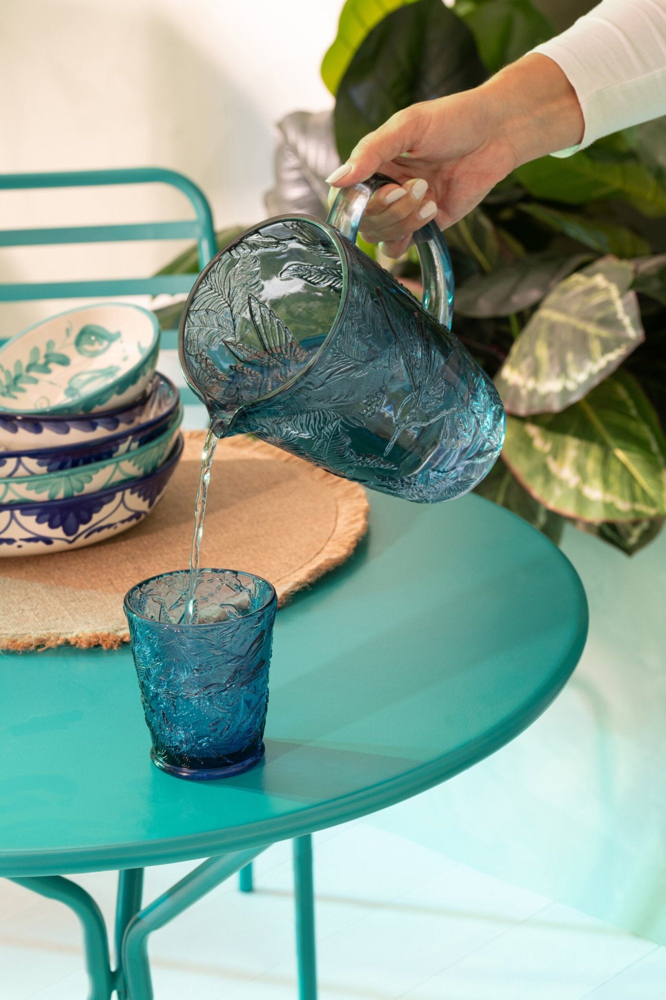 J-Line Verre à eau oiseaux bleu