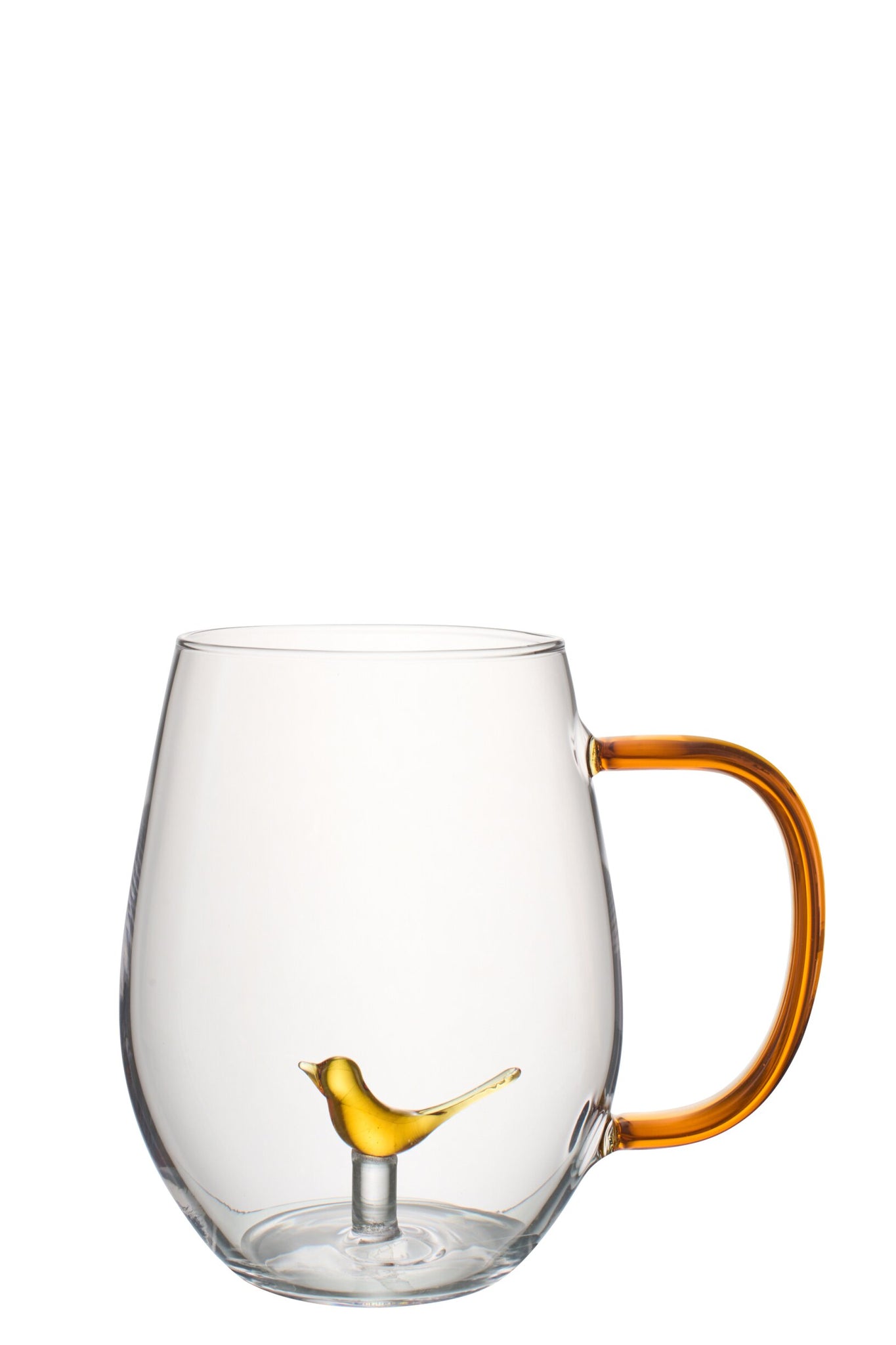 J-Line verre à eau Oiseau avec anse, jaune ocre/transparent