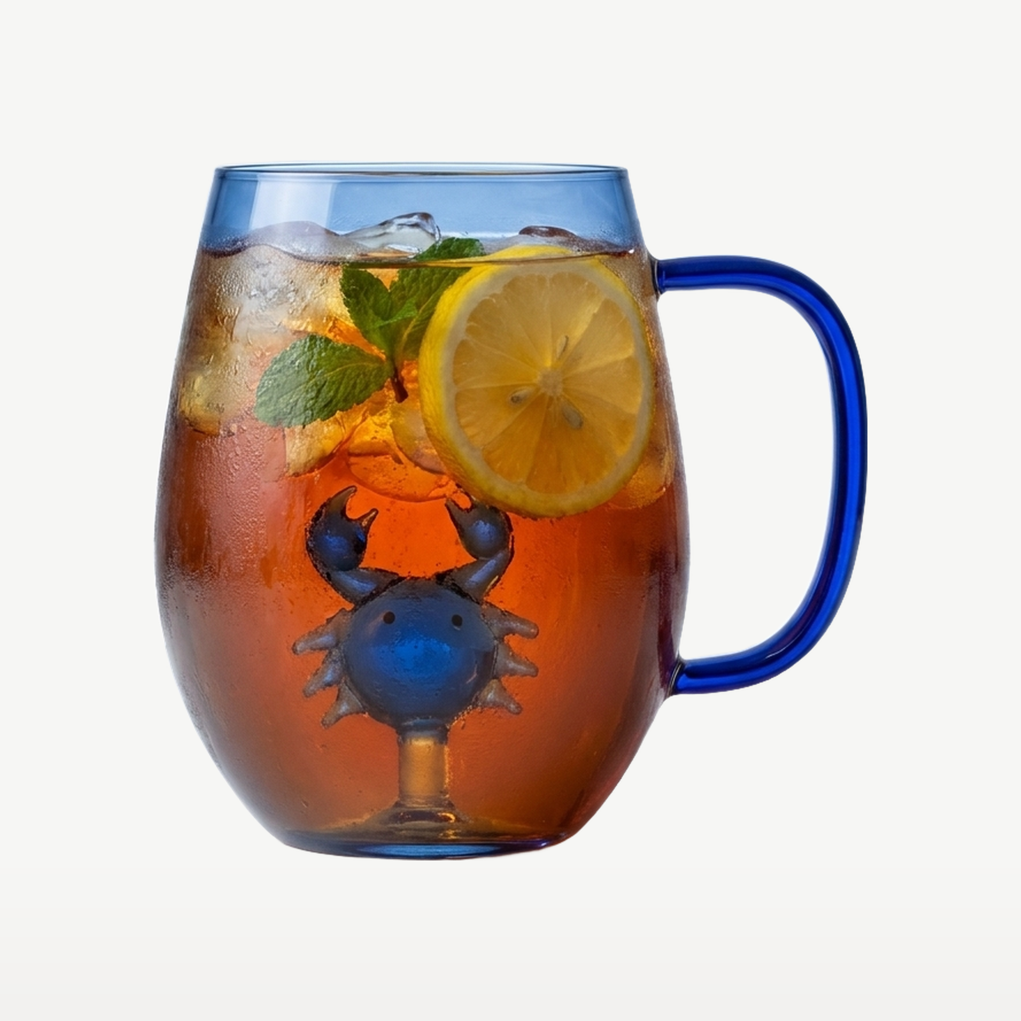 J-Line Waterglas Zeester/Krab met Oor Blauw/Transparant - Glazen.nl