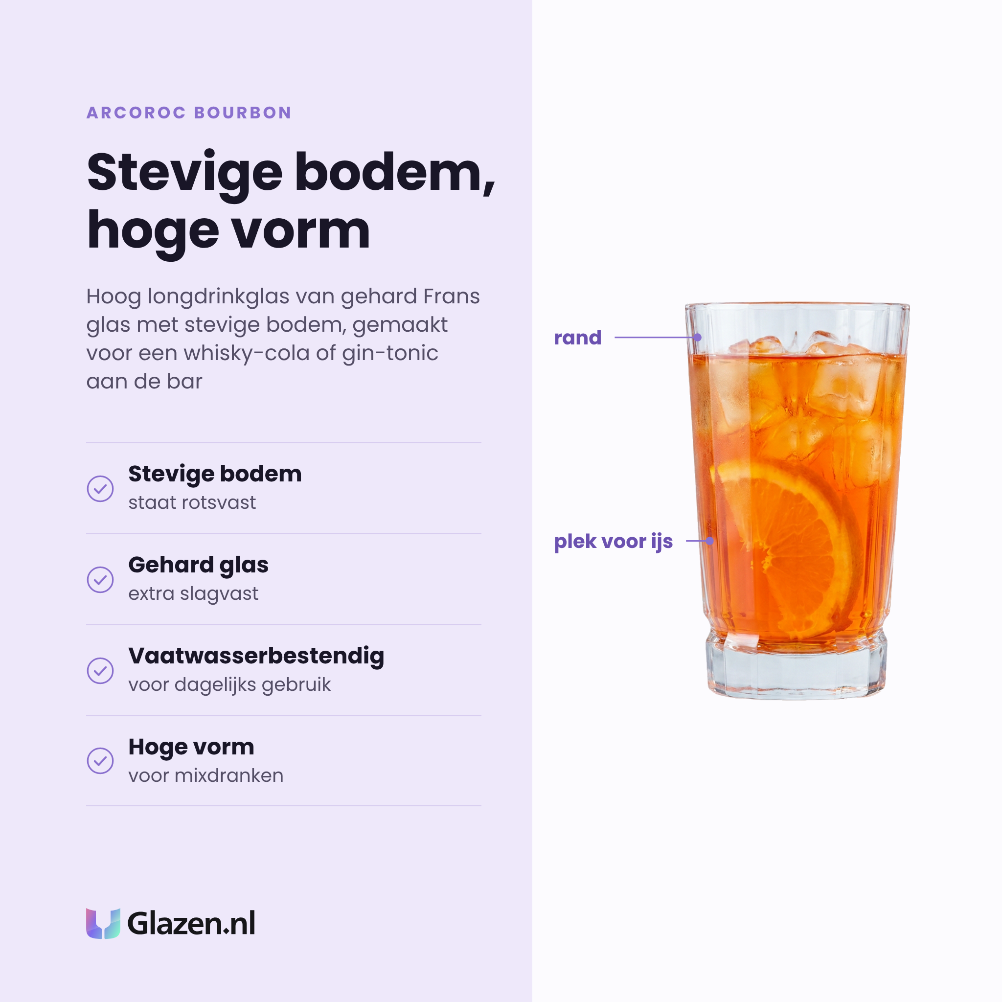 Arcoroc Bourbon longdrinkglas 36 cl eigenschappen: stevige bodem, gehard glas, vaatwasserbestendig, hoge vorm voor mixdranken