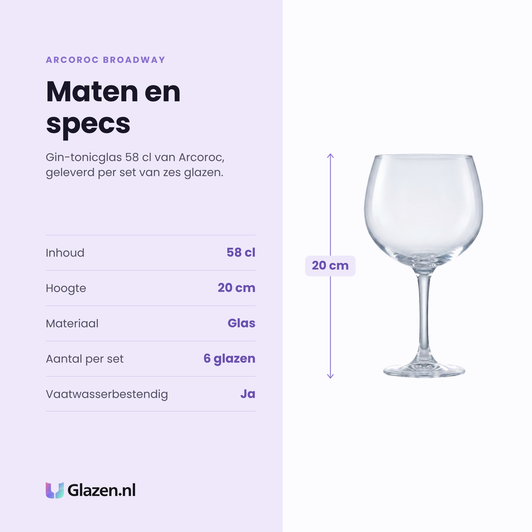 Arcoroc Broadway gin-tonicglas 58 cl specificaties: inhoud 58 cl, hoogte 20 cm, glas, set van 6