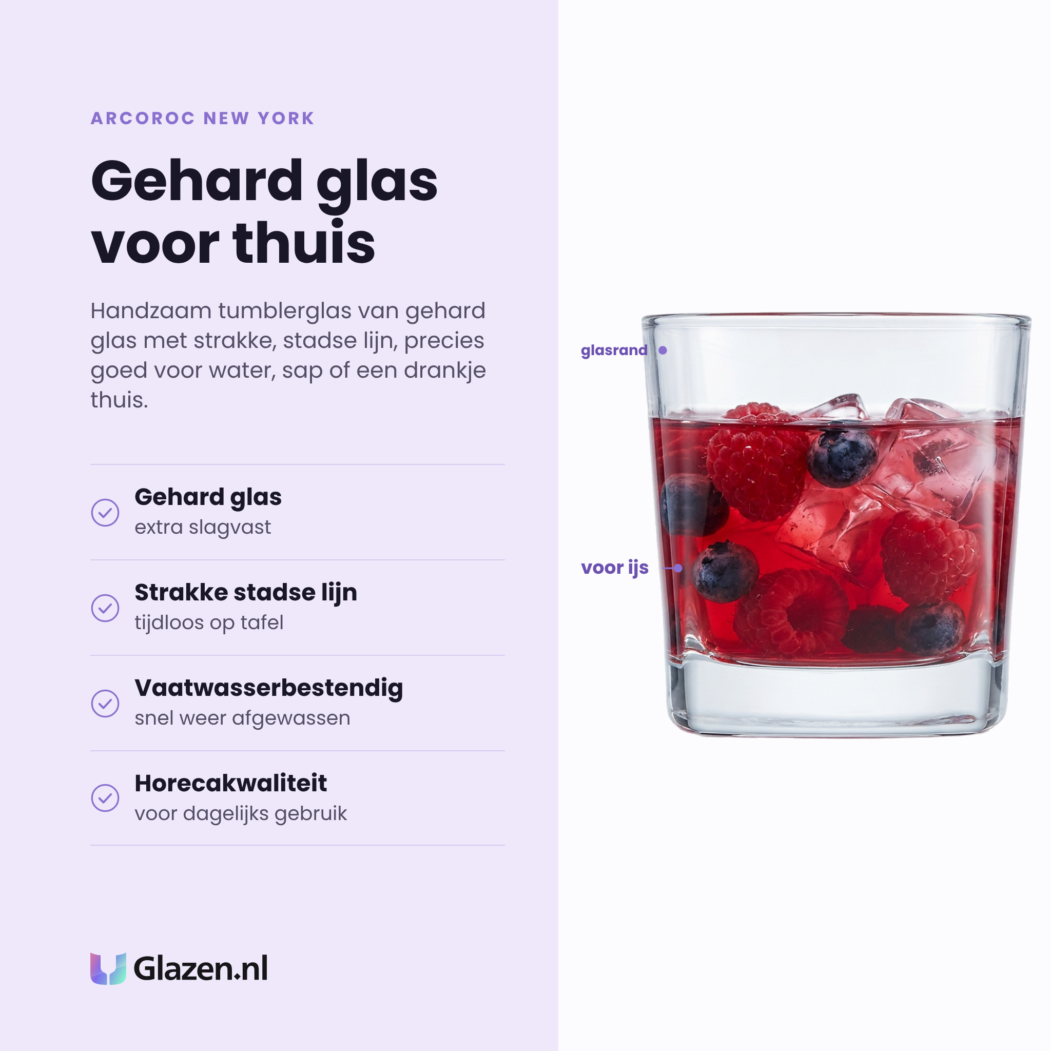 Arcoroc New York tumbler 25 cl eigenschappen: gehard glas, extra slagvast, strakke stadse lijn, vaatwasserbestendig
