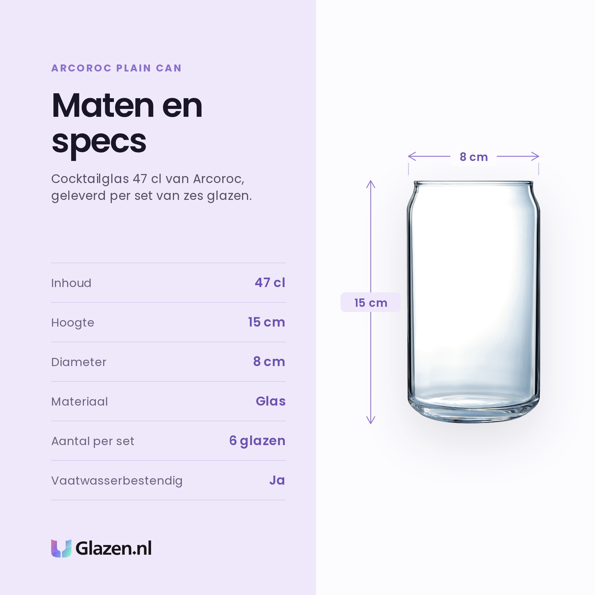 Arcoroc Plain Can cocktailglas 47 cl specificaties: inhoud 47 cl, hoogte 15 cm, diameter 8 cm, set van 6