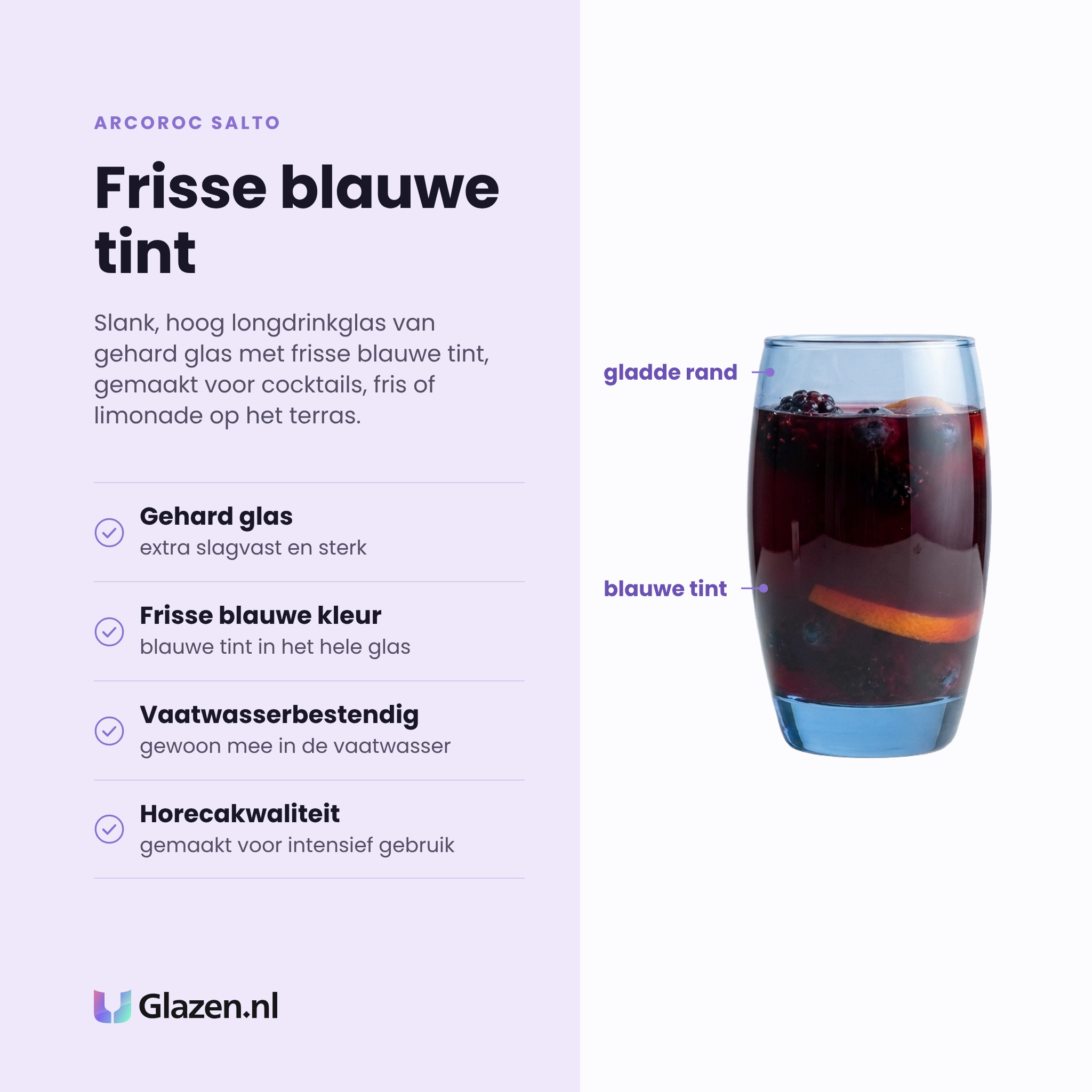 Arcoroc Salto longdrinkglas 35 cl blauw eigenschappen: gehard glas, frisse blauwe kleur, vaatwasserbestendig, horecakwaliteit