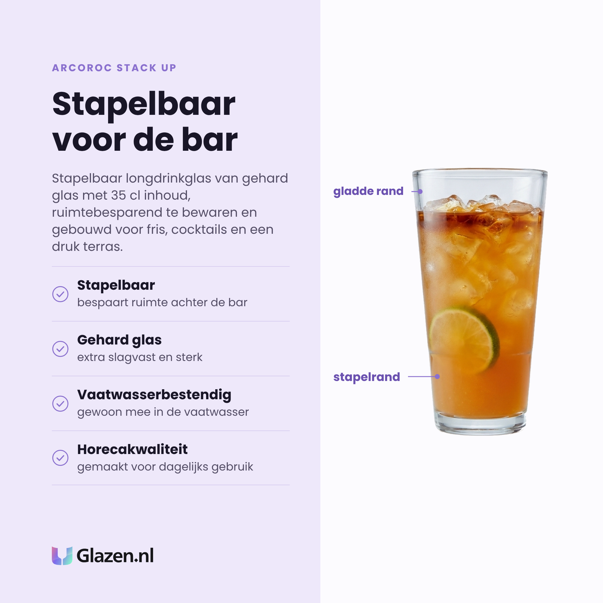 Arcoroc Stack Up longdrinkglas 35 cl eigenschappen: stapelbaar, gehard glas, vaatwasserbestendig, horecakwaliteit