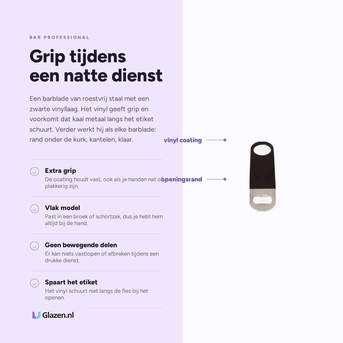 Eigenschappen van Bar Professional Barblade Flesopener Zwart Vinyl