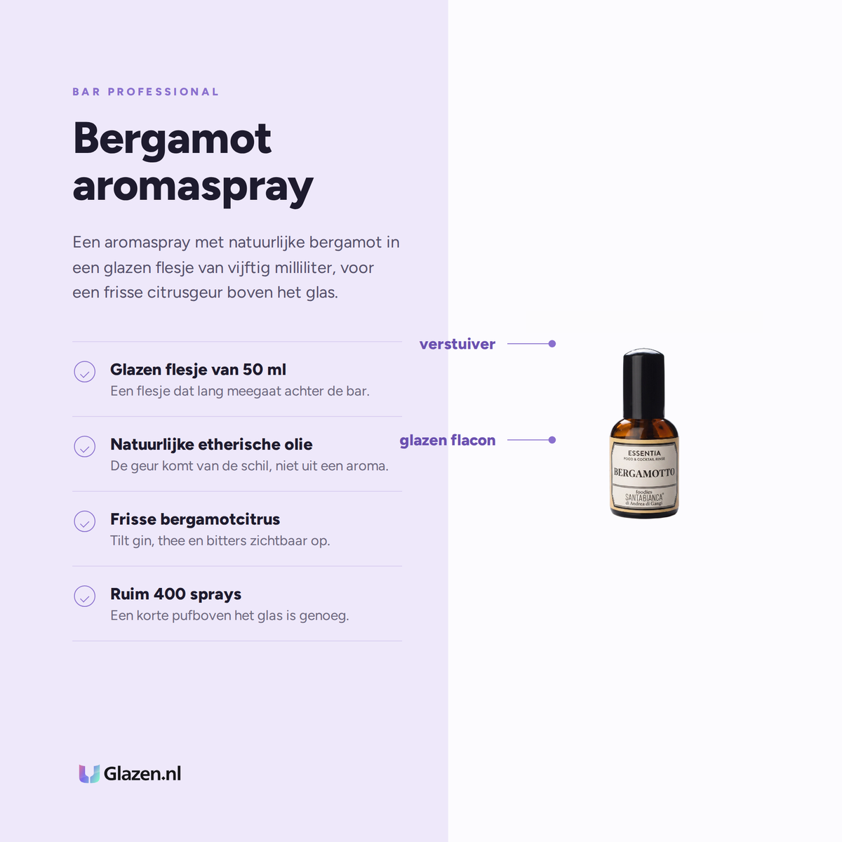 Eigenschappen van de Bar Professional Essentia Bergamot Aroma Spray 50 Ml