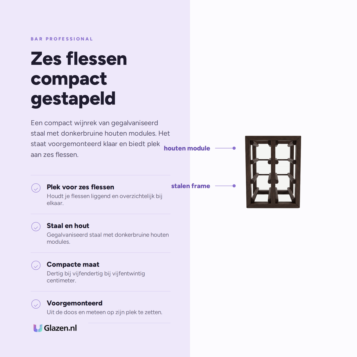 Eigenschappen van Bar Professional Furu Wijnrek 6 Flessen Donkerbruin