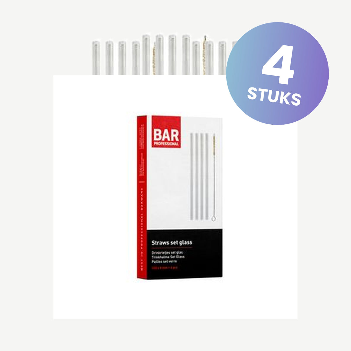 Bar Professional Glazen Rietjes 20 cm met Reinigingsborstel - set van 4 glazen
