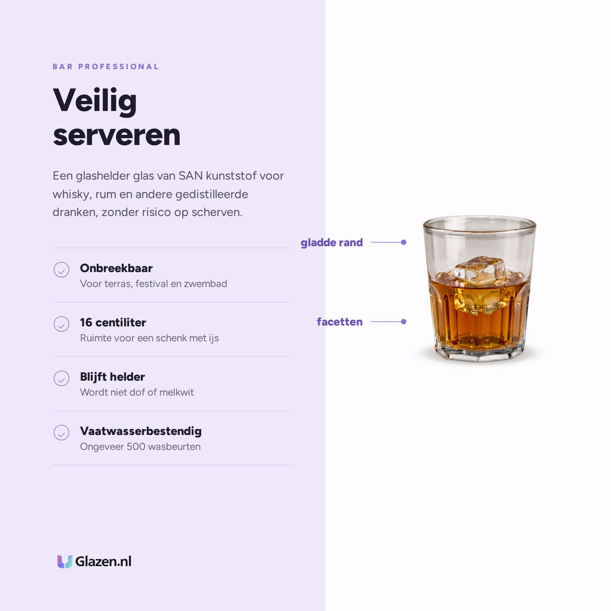 Eigenschappen van de Bar Professional Minidrink Onbreekbaar Glas 16 Cl - 8 Stuks