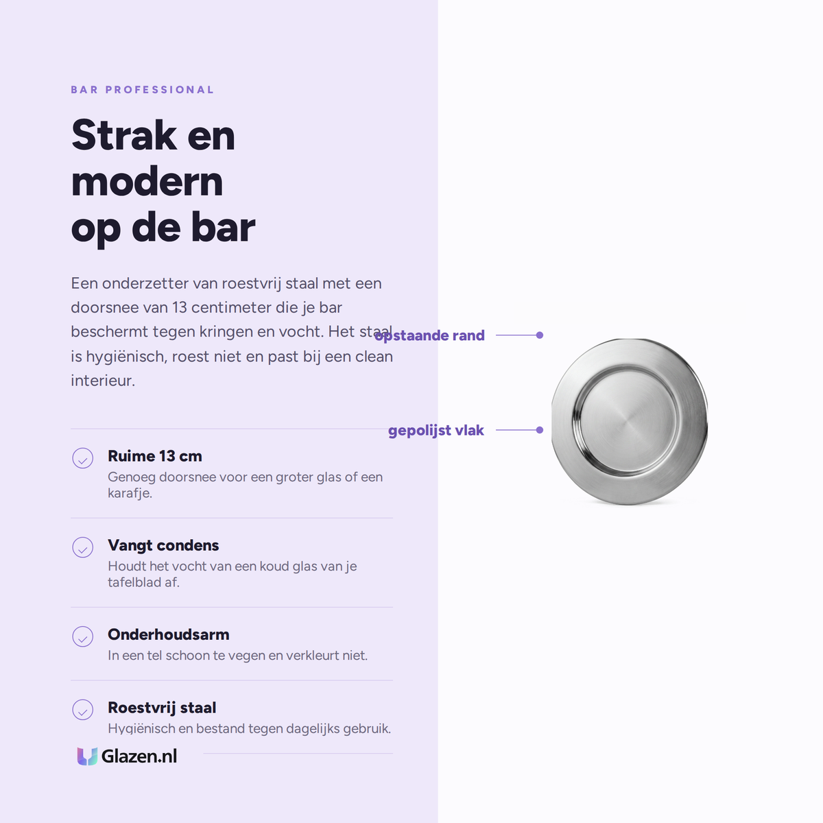 Eigenschappen van Bar Professional Onderzetter RVS 13 cm