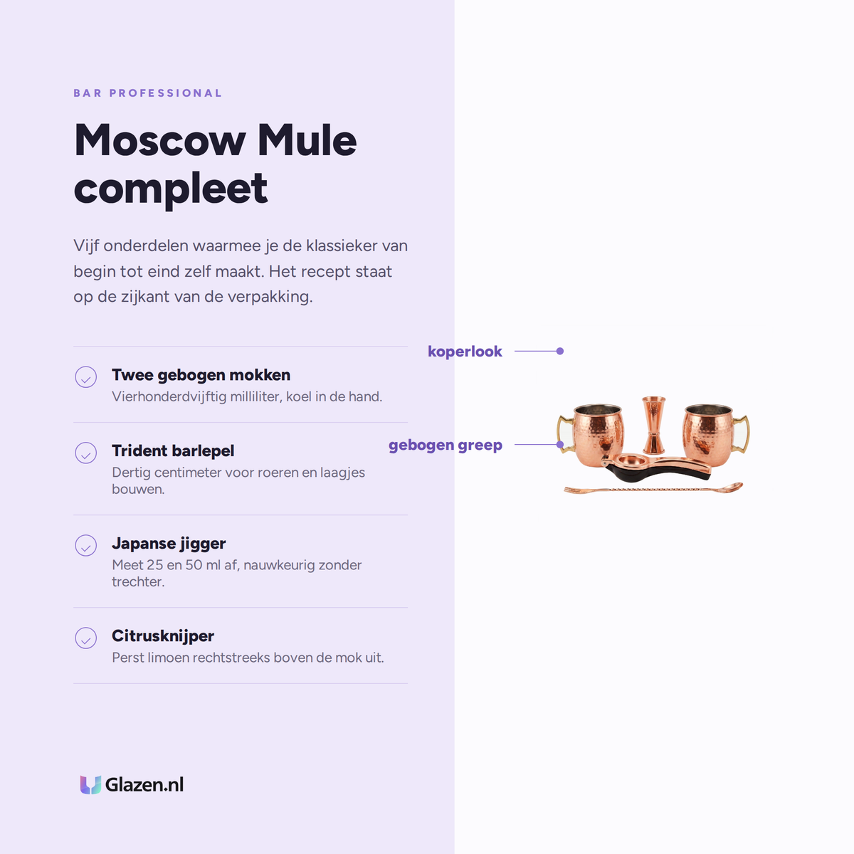 Bar Professional Speakeasy Moscow Mule Cocktailset 5-Delig eigenschappen