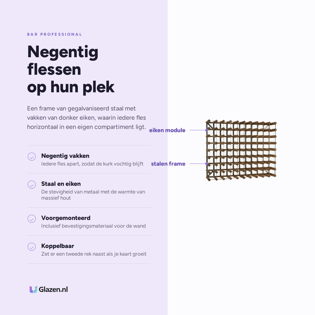 Eigenschappen van Bar Professional Wijnrek 90 Flessen Donker Eiken