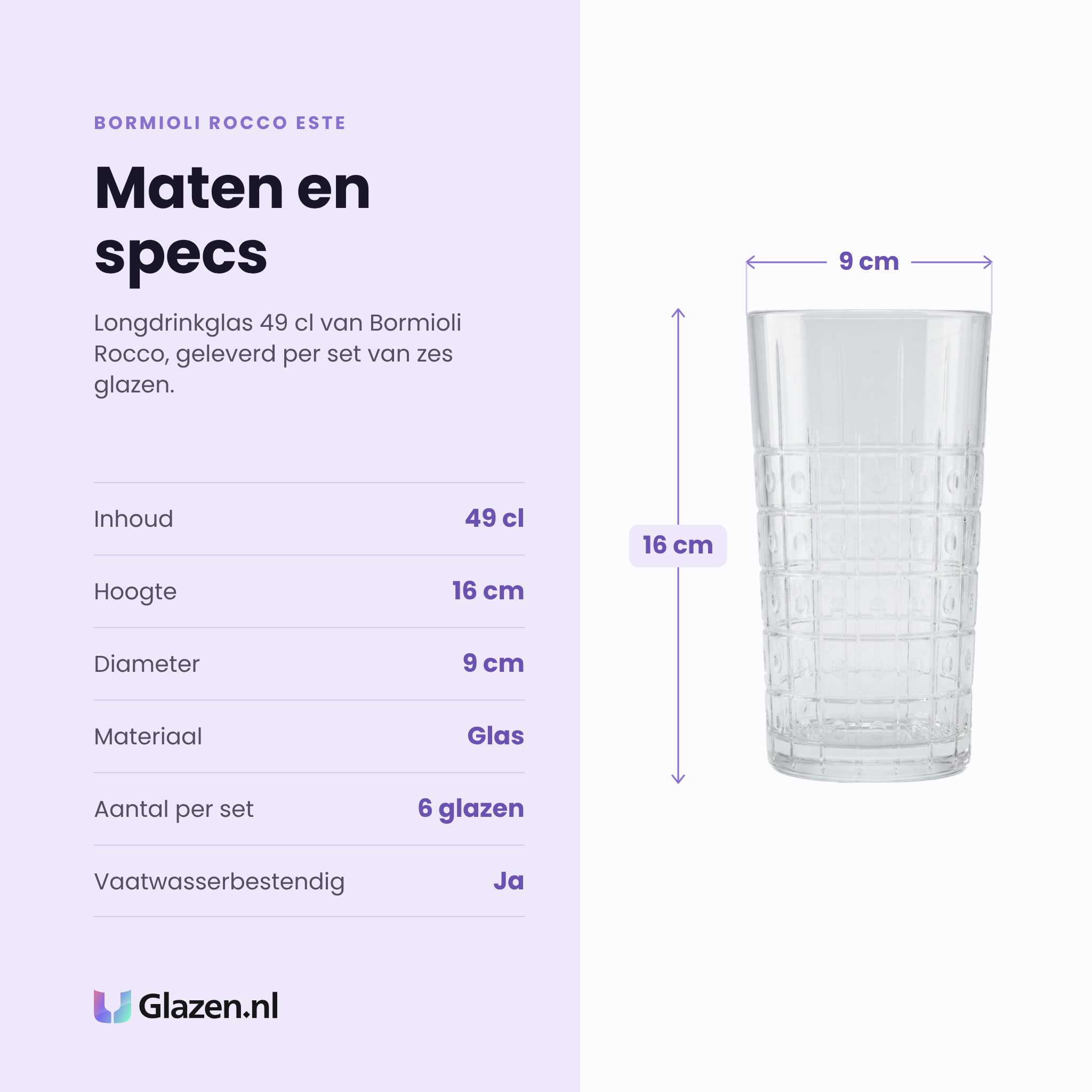 Bormioli Rocco Este longdrinkglas 49 cl specificaties: inhoud 49 cl, hoogte 16 cm, diameter 9 cm, glas, set van 6