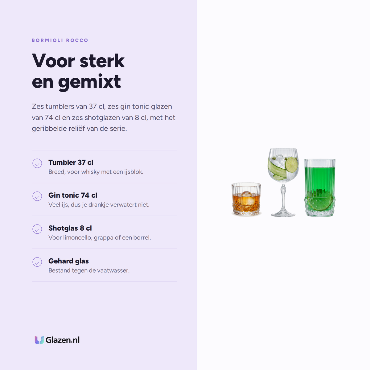 Eigenschappen van de Bormioli Rocco America'20s Barset 18-Delig (Tumbler, Gin Tonic & Shot)