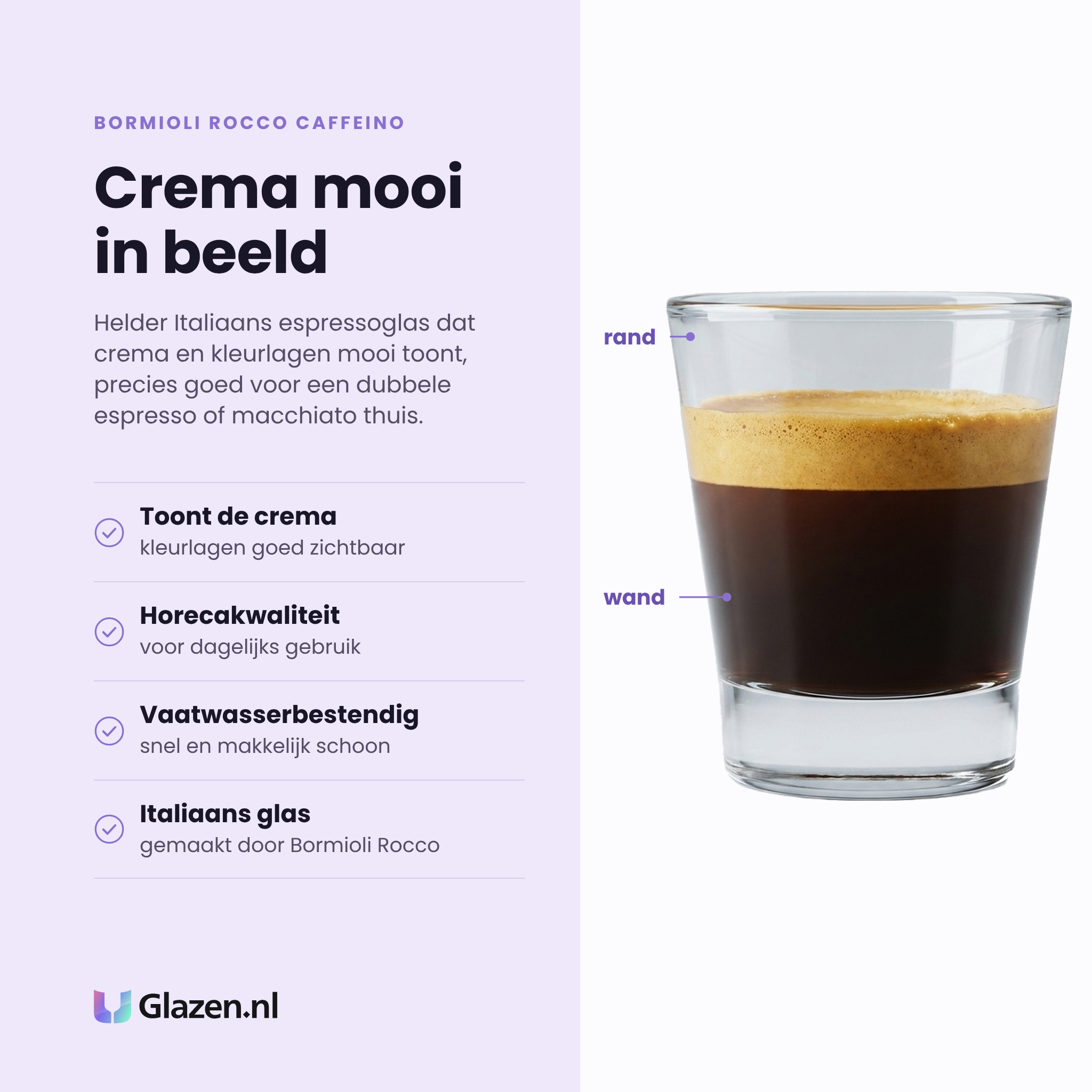 Bormioli Rocco Caffeino tumbler 8,5 cl eigenschappen: toont de crema, horecakwaliteit, vaatwasserbestendig, italiaans glas