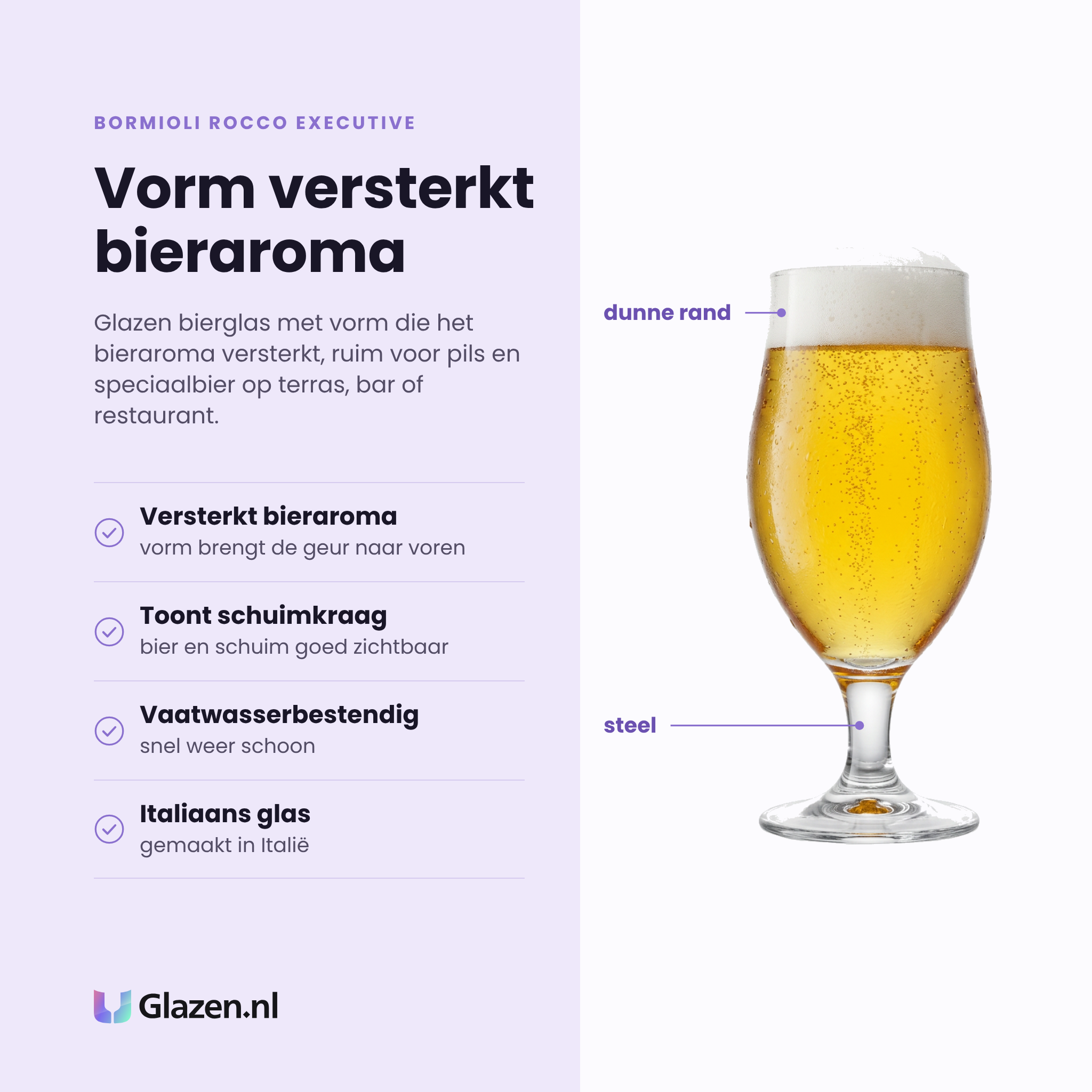 Bormioli Rocco Executive bierglas 39 cl eigenschappen: versterkt het bieraroma, toont bier en schuimkraag, vaatwasserbestendig, italiaans glas
