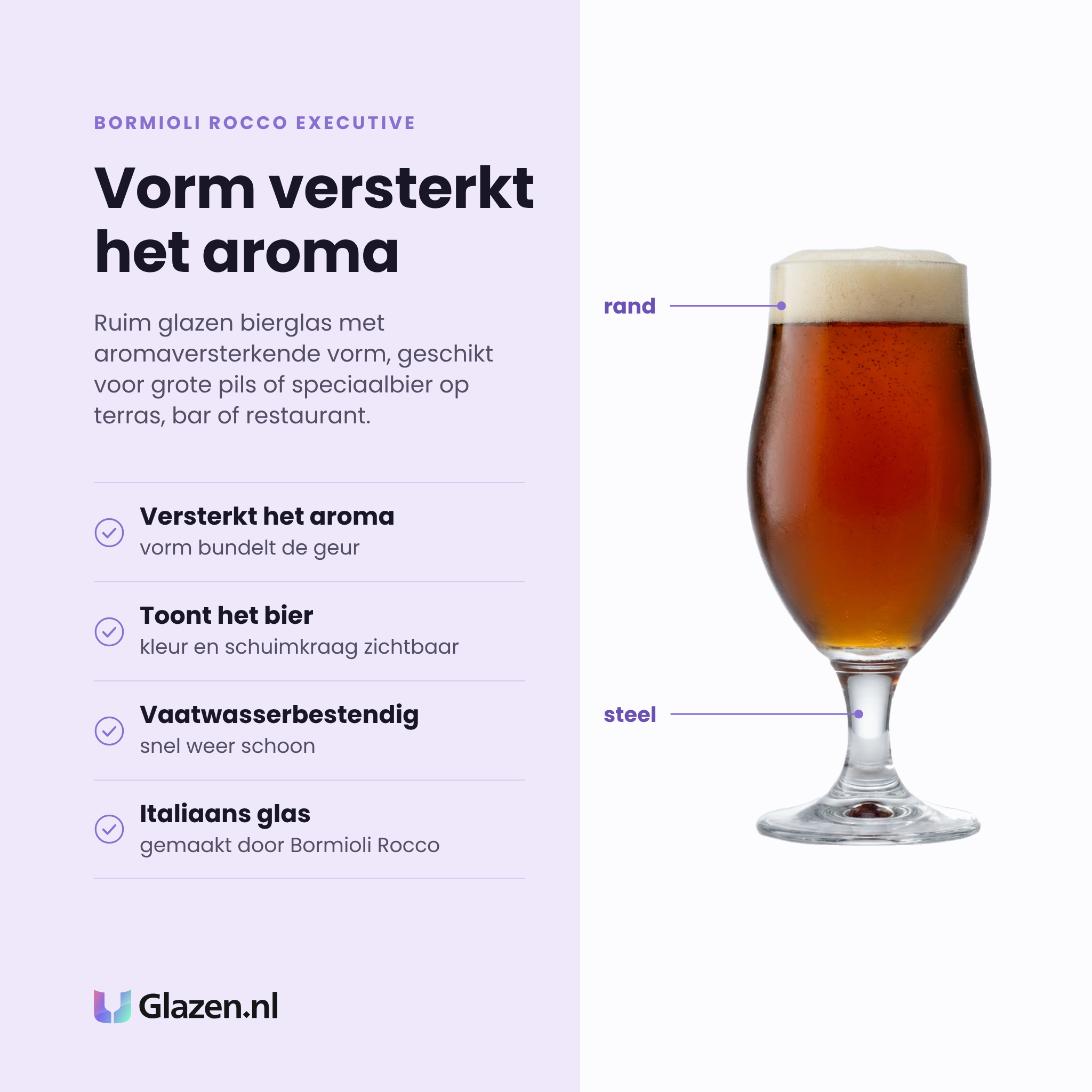 Bormioli Rocco Executive bierglas 52 cl eigenschappen: versterkt het aroma, toont het bier, vaatwasserbestendig, Italiaans glas