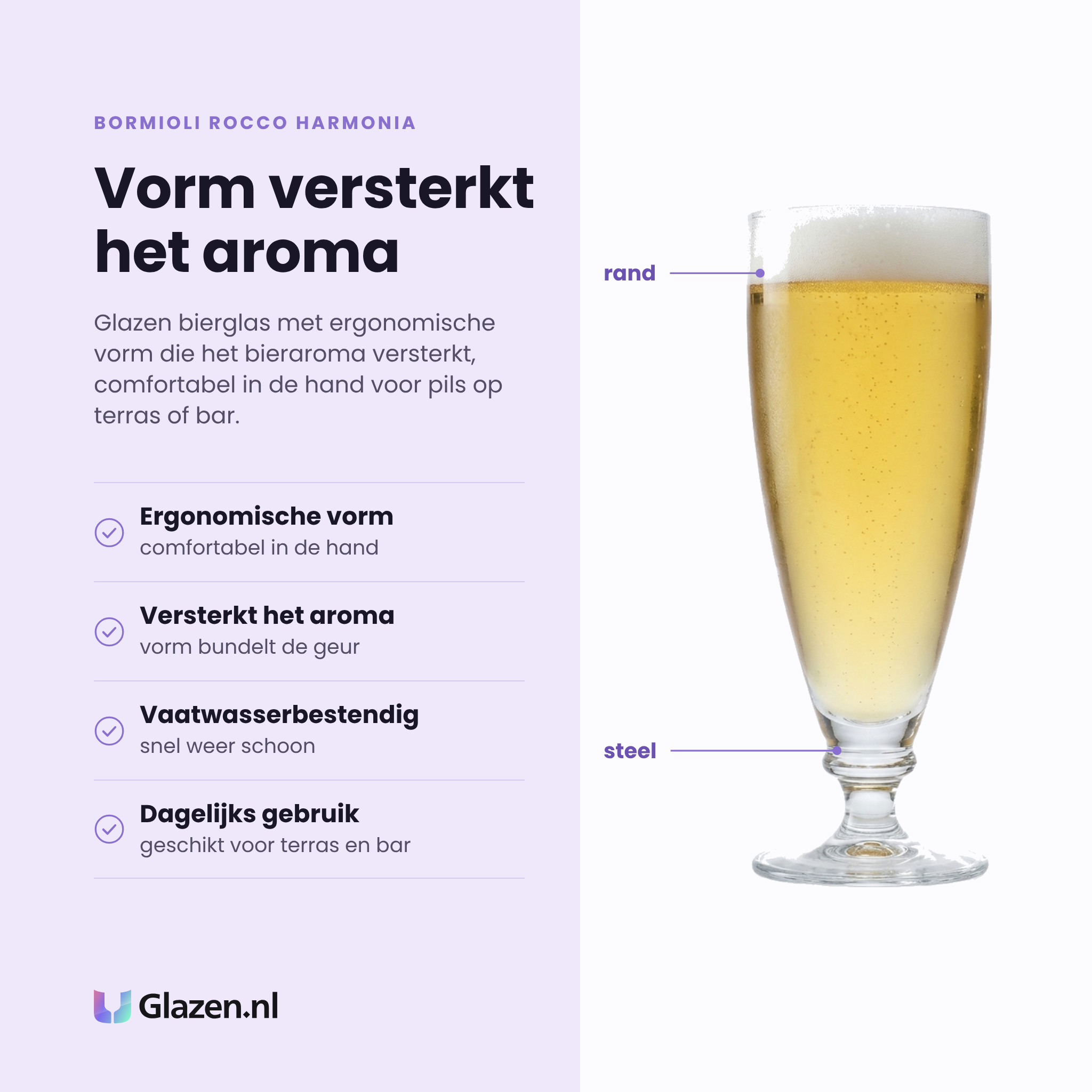 Bormioli Rocco Harmonia bierglas 38 cl eigenschappen: ergonomische vorm, versterkt het aroma, vaatwasserbestendig, dagelijks gebruik