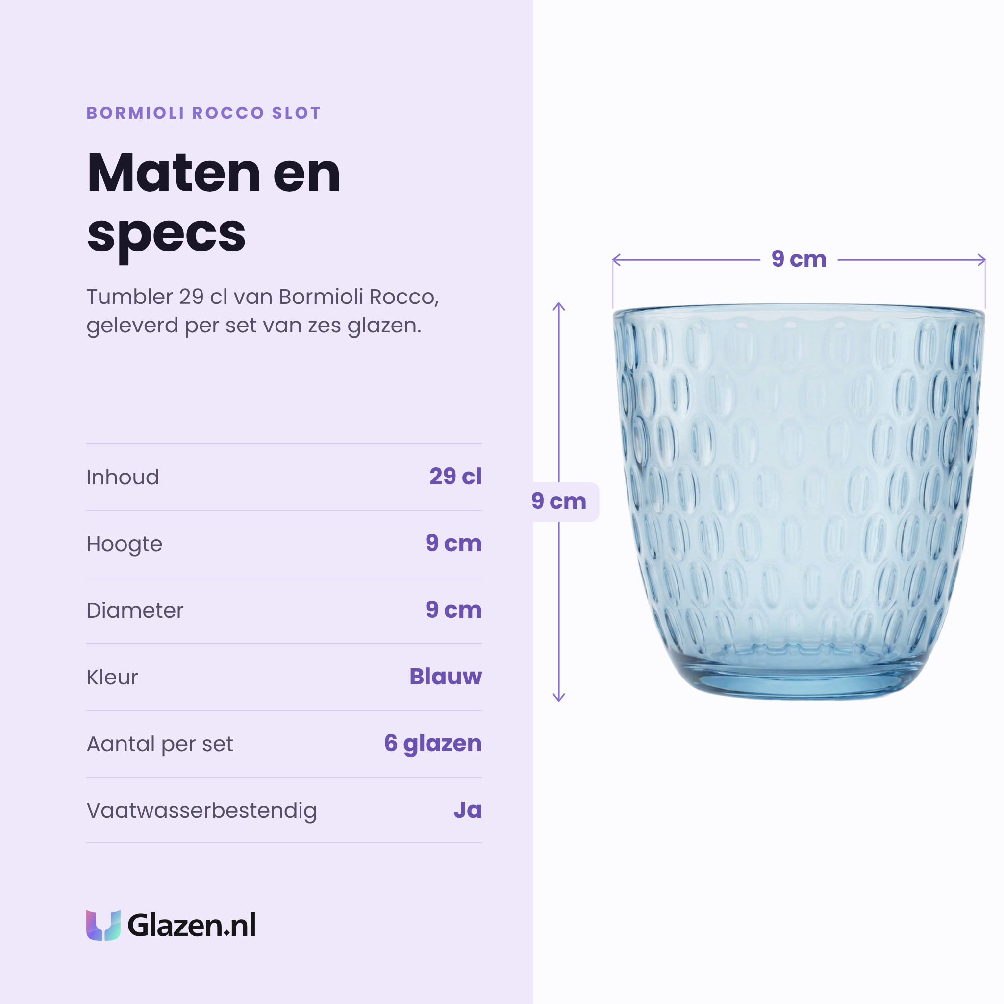 Bormioli Rocco Slot tumbler 29 cl blauw specificaties: inhoud 29 cl, hoogte 9 cm, diameter 9 cm, blauw glas, set van 6