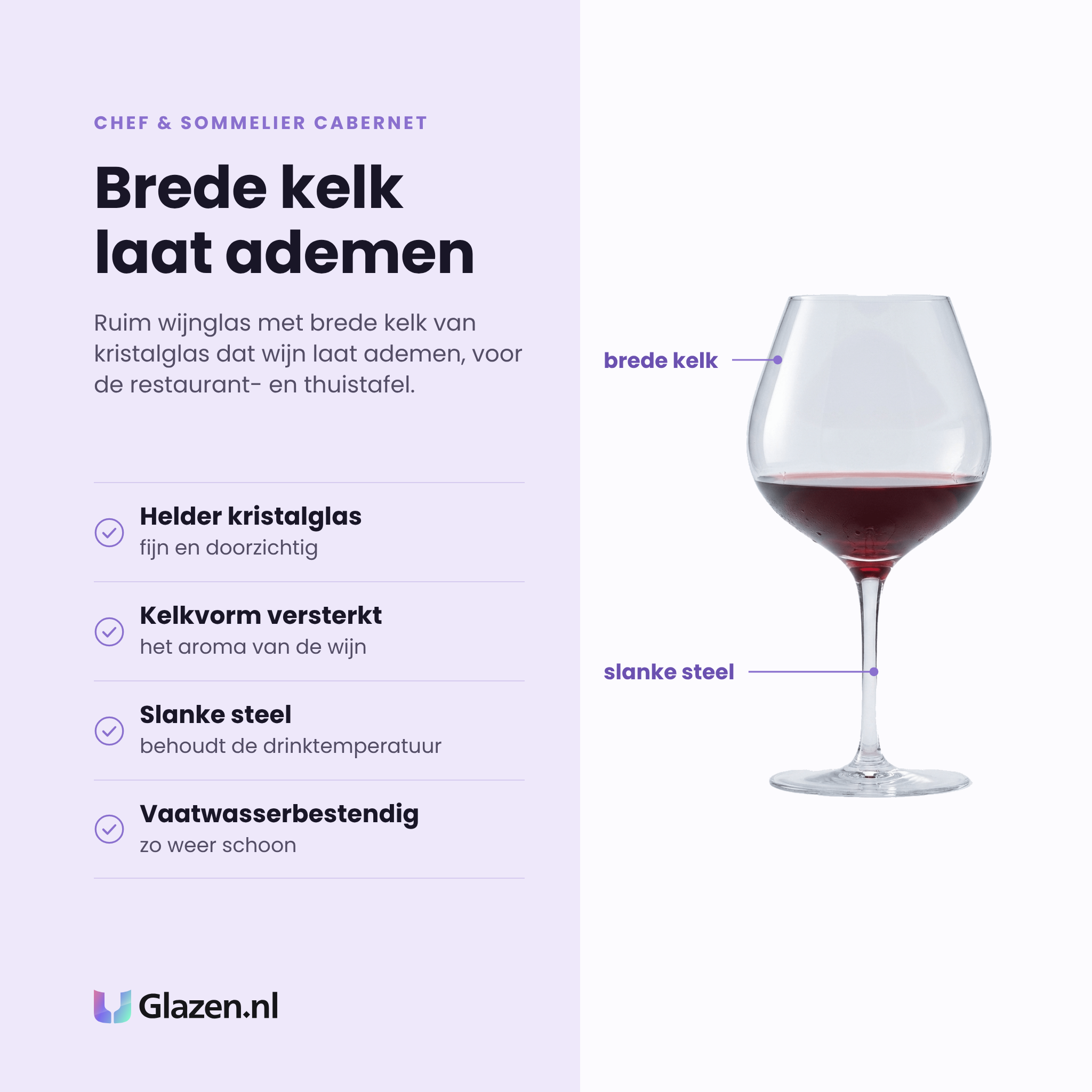 Chef & Sommelier Cabernet Abondant wijnglas 70 cl eigenschappen: helder kristalglas, kelkvorm versterkt het aroma, slanke steel, vaatwasserbestendig