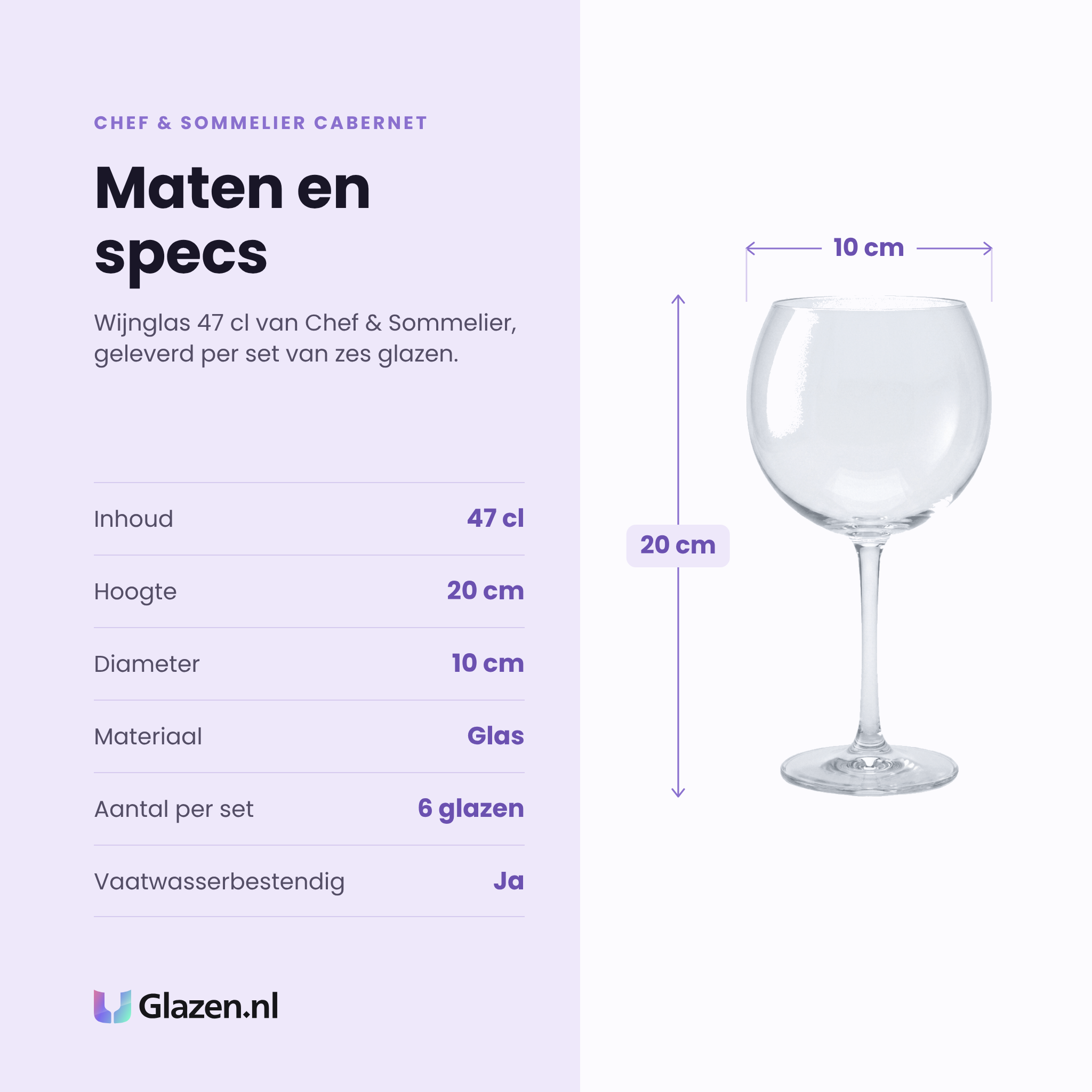 Chef & Sommelier Cabernet Ballon wijnglas 47 cl specificaties: inhoud 47 cl, hoogte 20 cm, diameter 10 cm, glas, set van 6