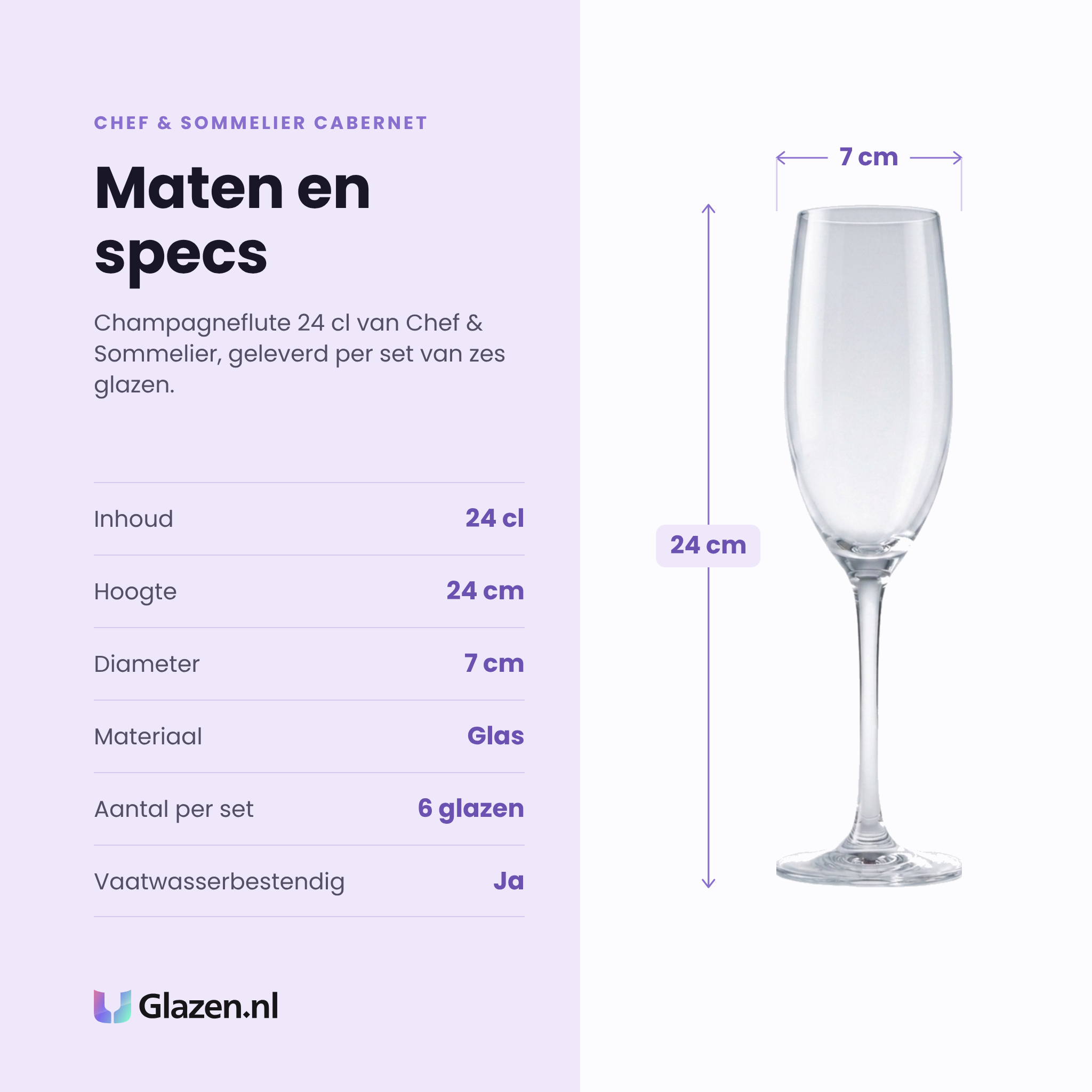 Chef & Sommelier Cabernet champagneflute 24 cl specificaties: inhoud 24 cl, hoogte 24 cm, diameter 7 cm, glas, set van 6