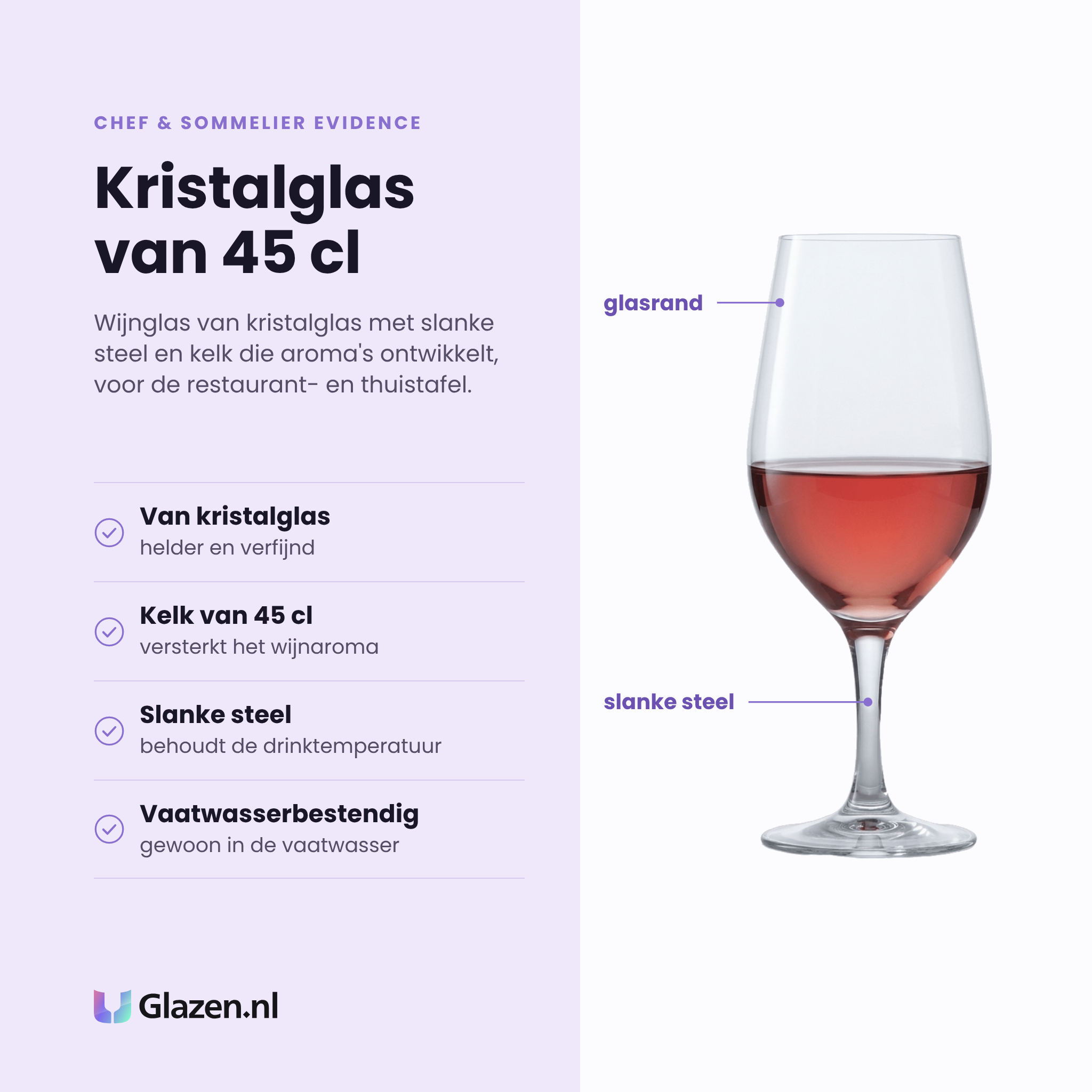 Chef & Sommelier Evidence wijnglas 45 cl eigenschappen: van kristalglas, kelk van 45 cl, slanke steel, vaatwasserbestendig