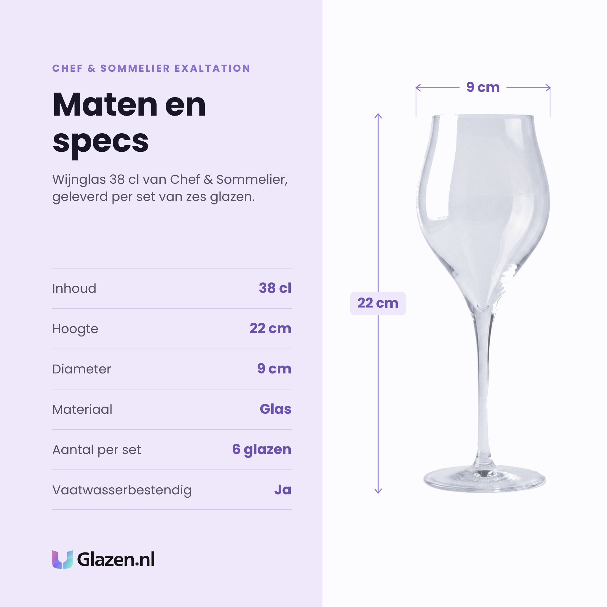 Chef & Sommelier Exaltation wijnglas 38 cl specificaties: inhoud 38 cl, hoogte 22 cm, diameter 9 cm, glas, set van 6