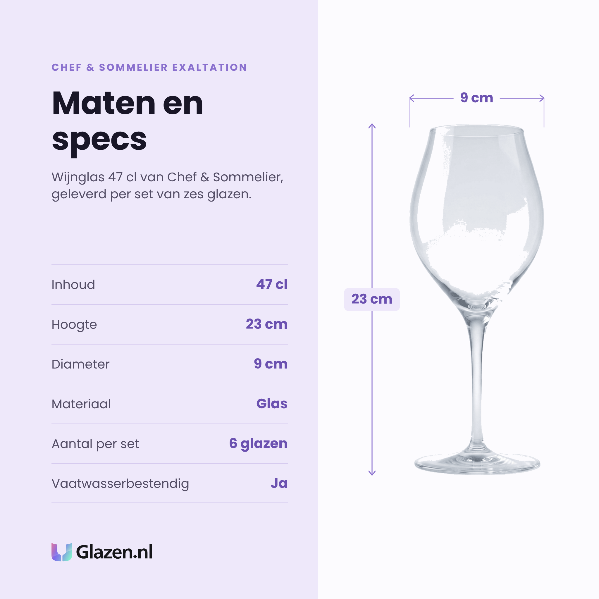 Chef & Sommelier Exaltation wijnglas 47 cl specificaties: inhoud 47 cl, hoogte 23 cm, diameter 9 cm, glas, set van 6