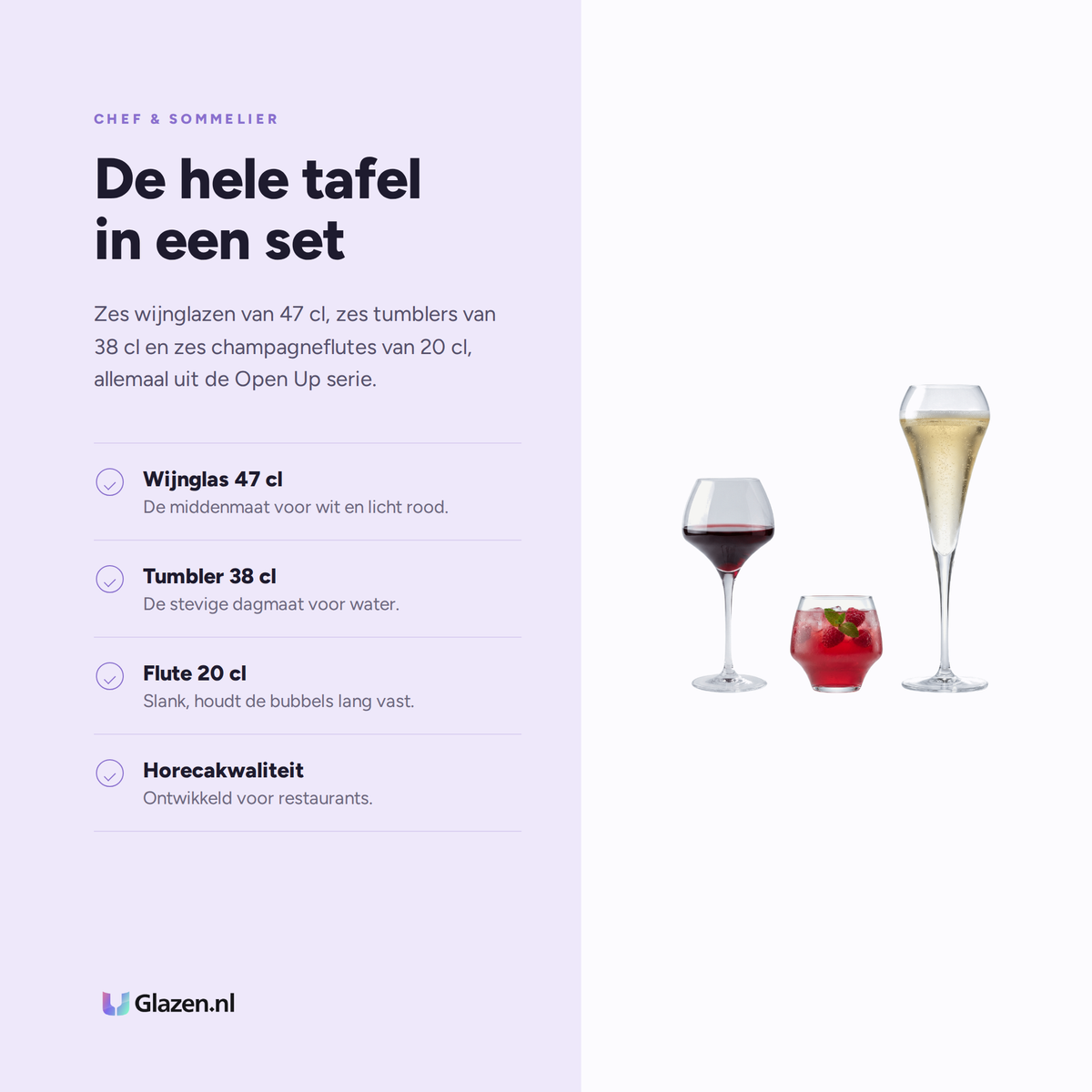 Eigenschappen van de Chef & Sommelier Open Up Tafelset 18-Delig (Wijn, Tumbler & Champagne)