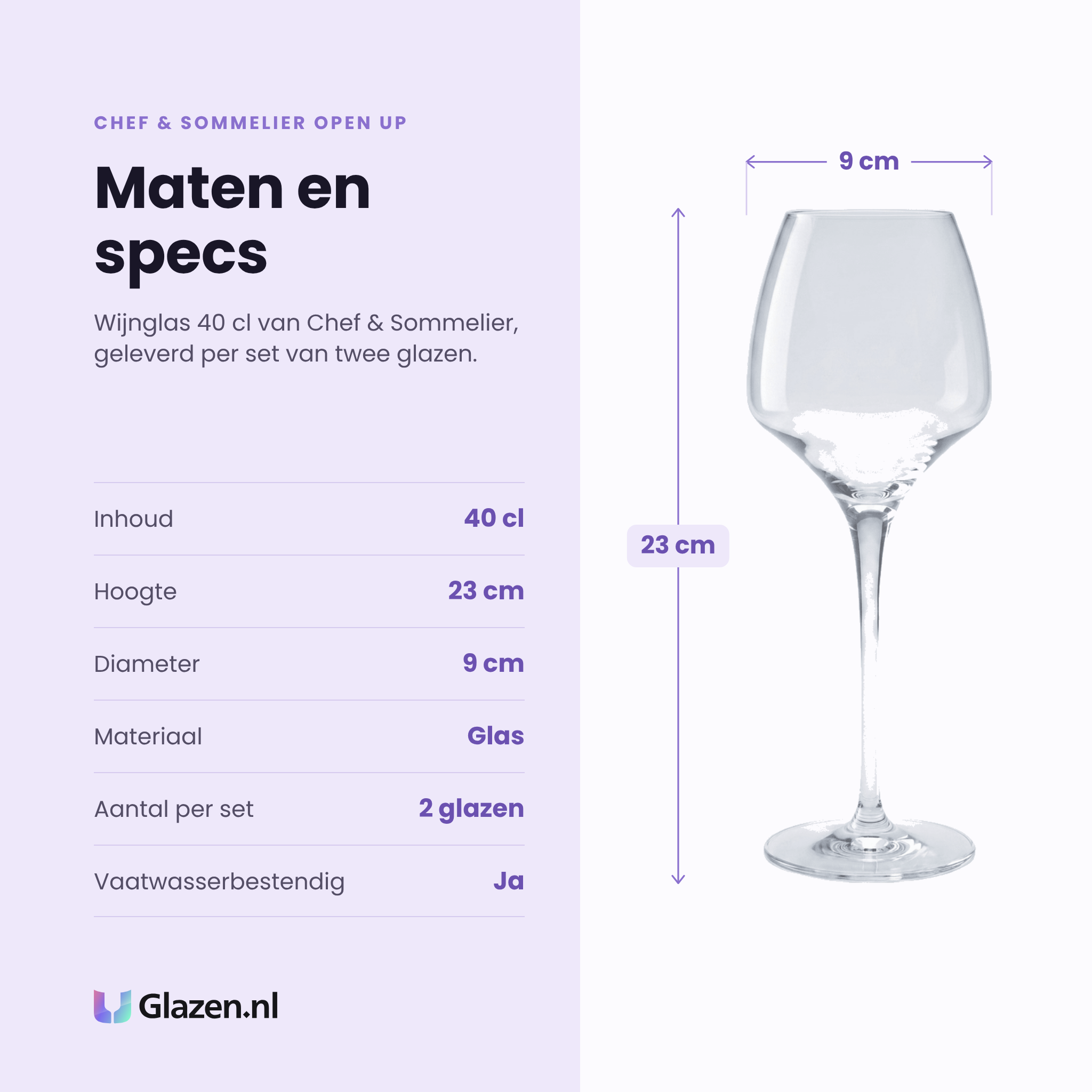 Chef & Sommelier Open Up wijnglas 40 cl specificaties: inhoud 40 cl, hoogte 23 cm, diameter 9 cm, glas, set van 2