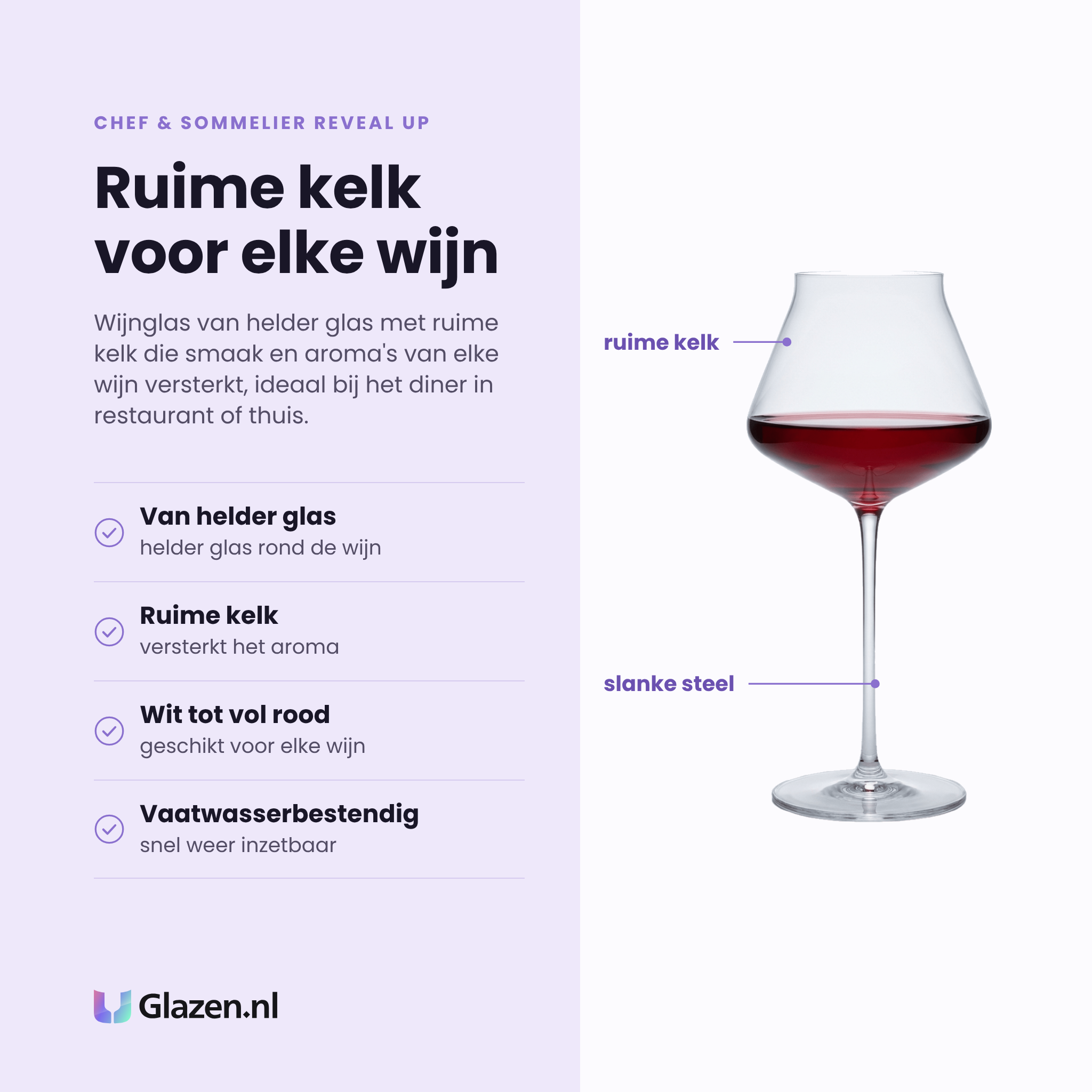 Chef & Sommelier Reveal Up Intense wijnglas 45 cl eigenschappen: helder glas, ruime kelk versterkt het aroma, voor wit tot vol rood, vaatwasserbestendig