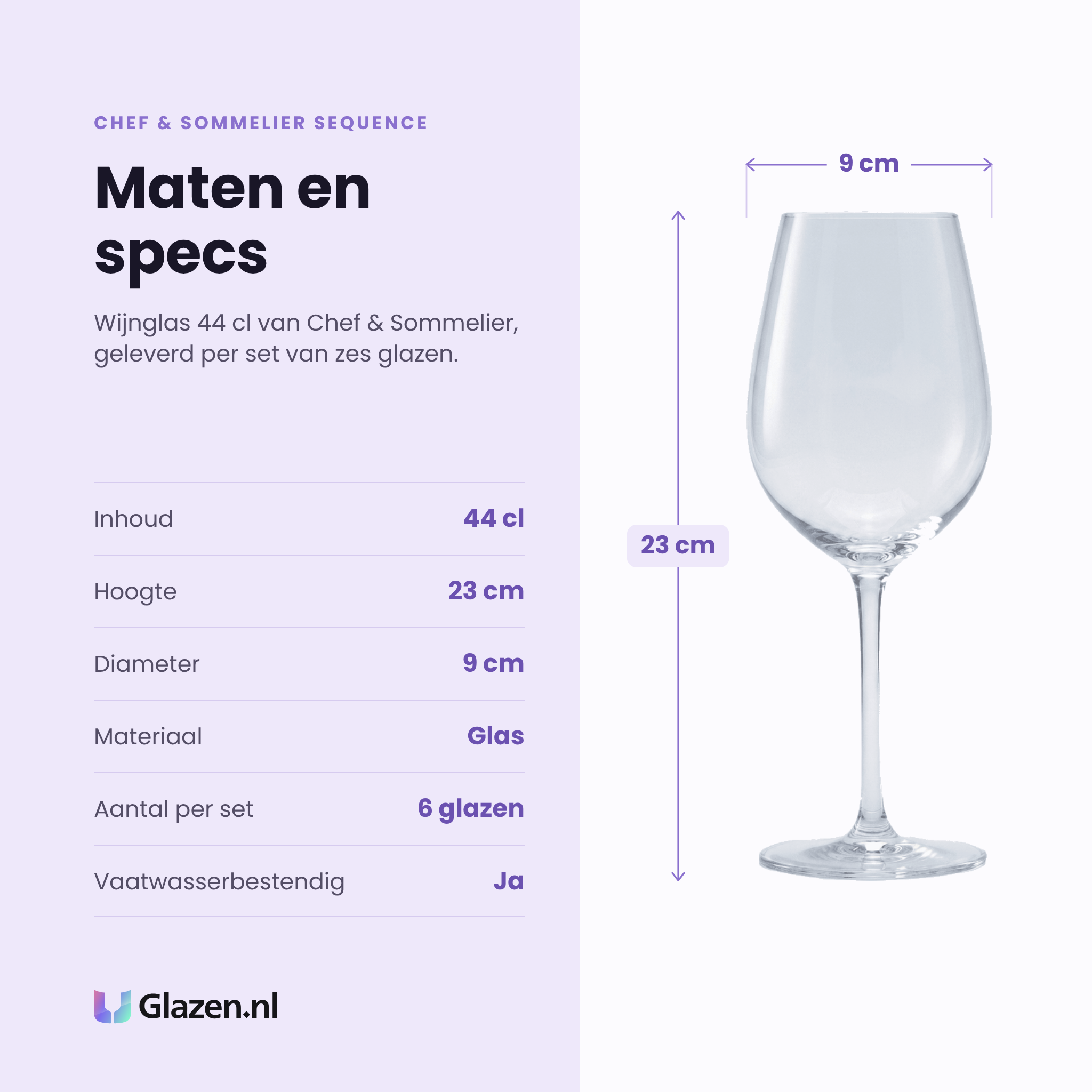 Chef & Sommelier Sequence wijnglas 44 cl specificaties: inhoud 44 cl, hoogte 23 cm, diameter 9 cm, glas, set van 6