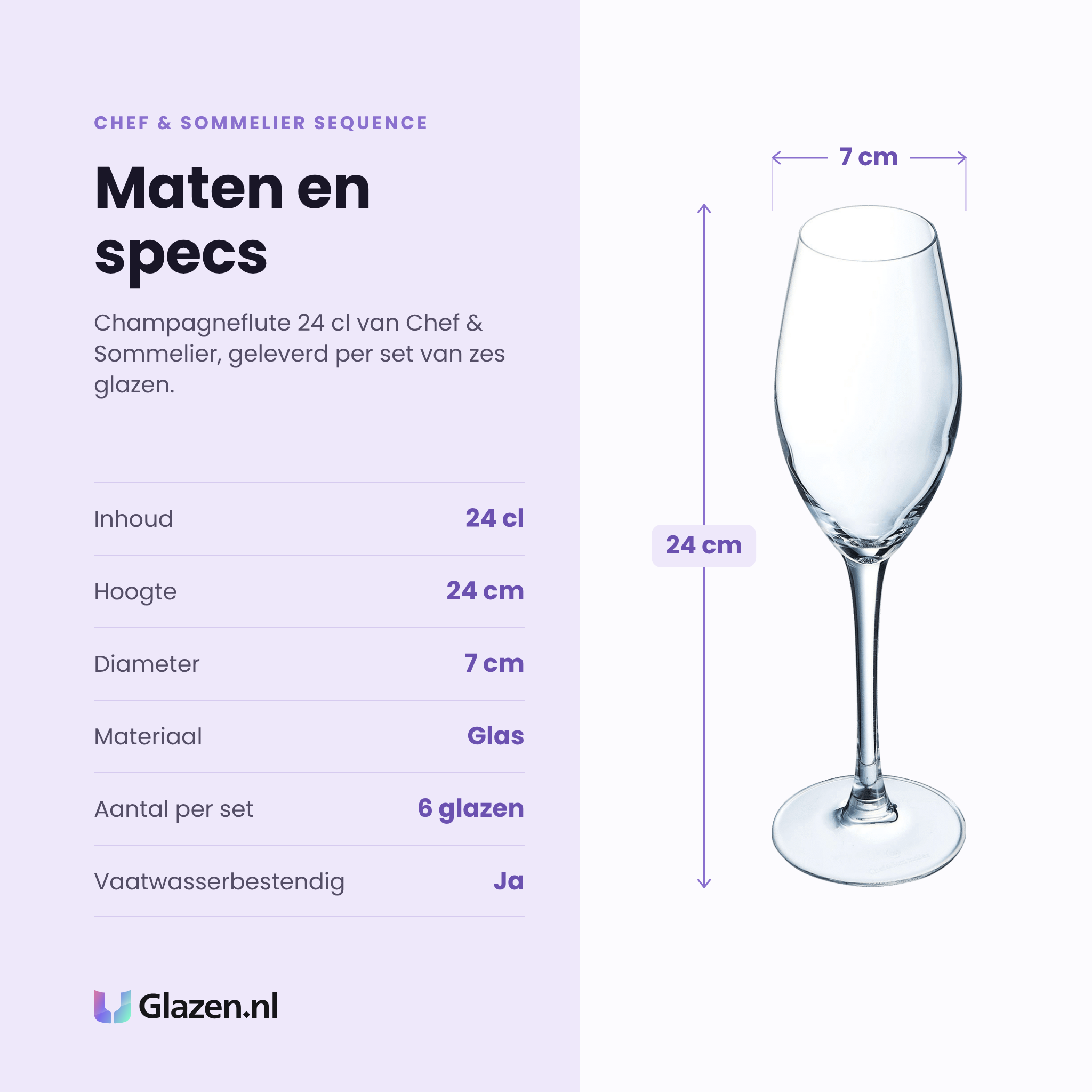 Chef & Sommelier Sequence champagneflute 24 cl specificaties: inhoud 24 cl, hoogte 24 cm, diameter 7 cm, glas, set van 6