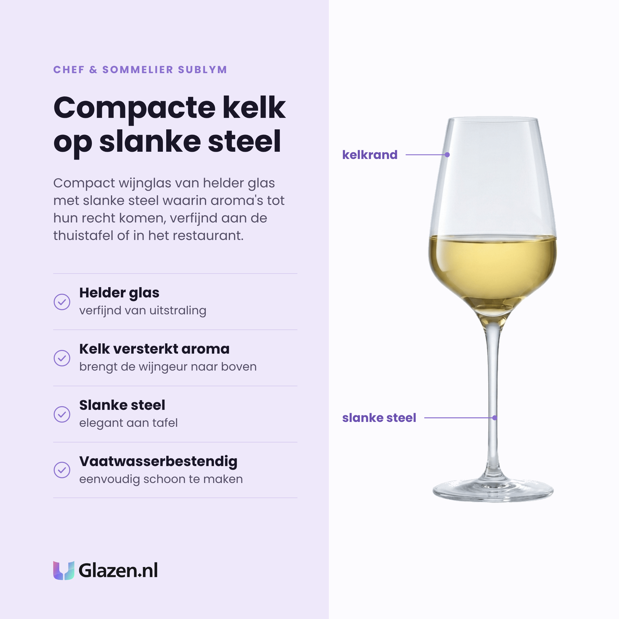 Chef & Sommelier Sublym wijnglas 25 cl eigenschappen: helder glas, kelk versterkt aroma, slanke steel, vaatwasserbestendig