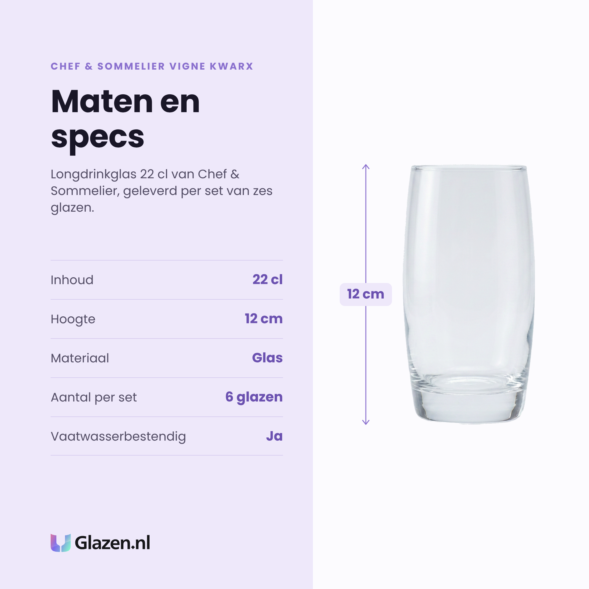 Chef & Sommelier Vigne Kwarx longdrinkglas 22 cl specificaties: inhoud 22 cl, hoogte 12 cm, glas, set van 6