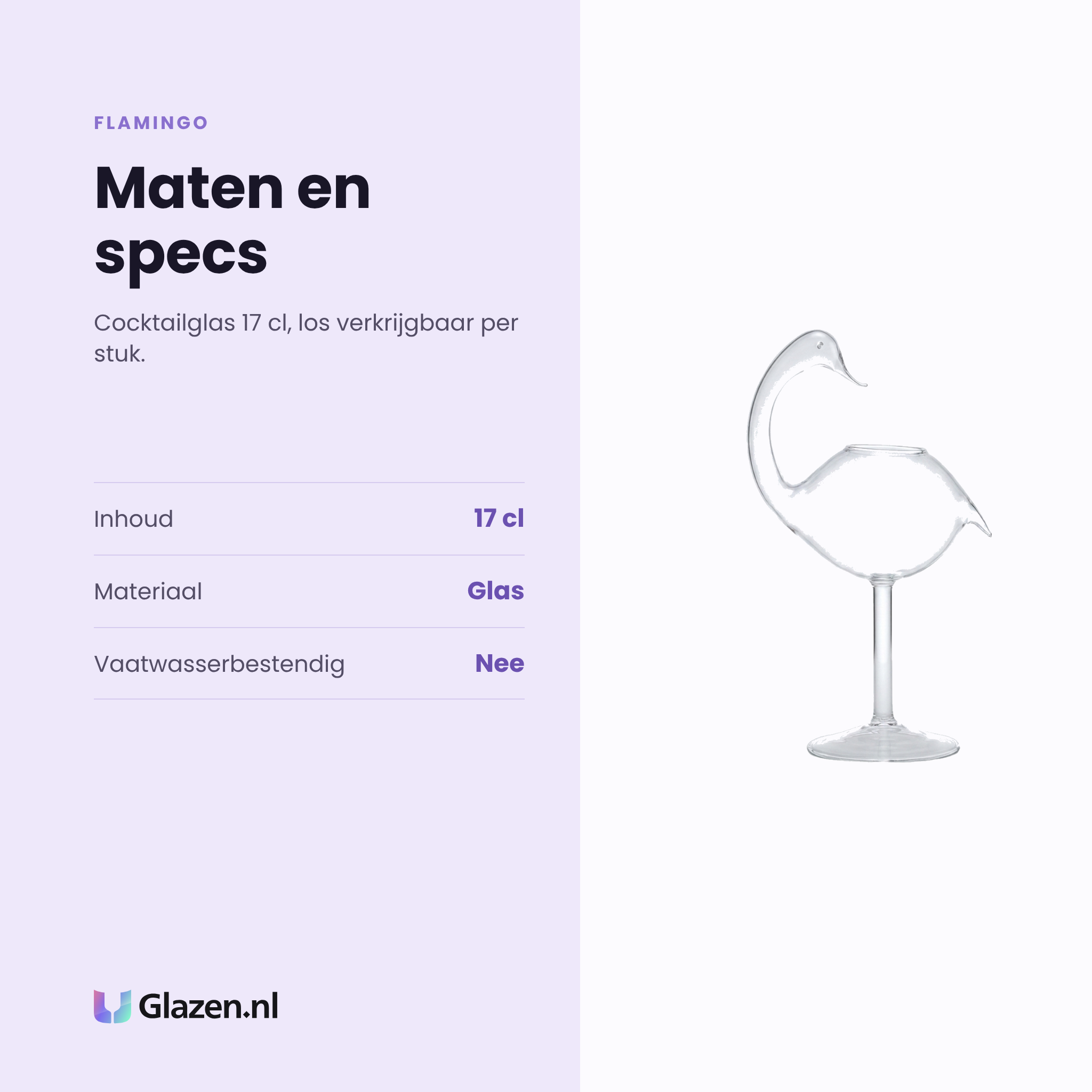 Flamingo cocktailglas 17 cl specificaties: inhoud 17 cl, glas, los per stuk