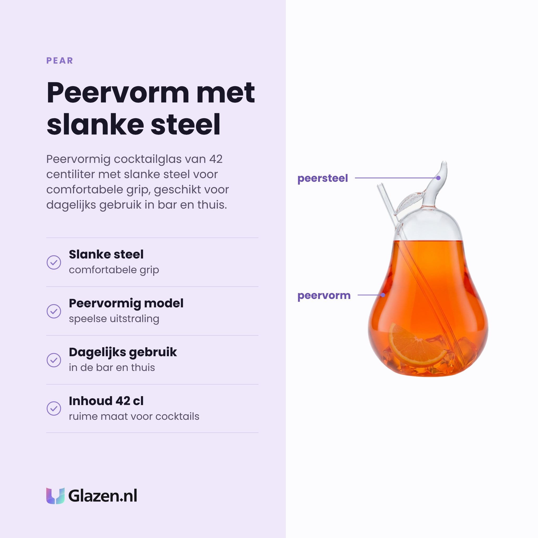 Pear cocktailglas 42 cl eigenschappen: slanke steel, peervormig model, geschikt voor dagelijks gebruik, inhoud 42 cl