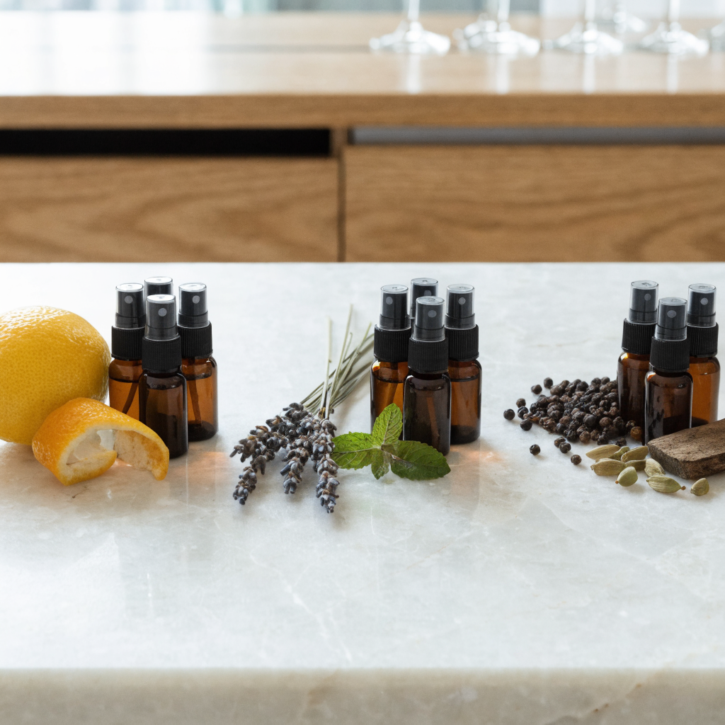 Aromaflesjes gegroepeerd met citrus, bloemen en specerijen - Glazen.nl