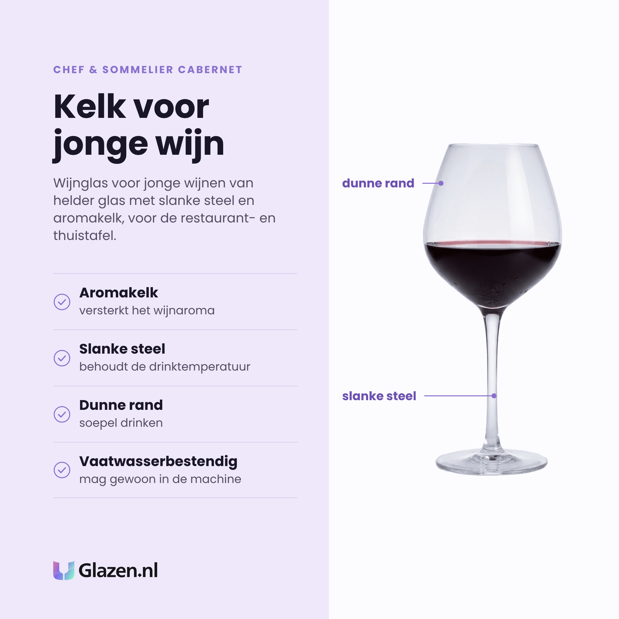 Chef & Sommelier Cabernet wijnglas 35 cl eigenschappen: aromakelk versterkt wijnaroma, slanke steel behoudt temperatuur, dunne rand, vaatwasserbestendig