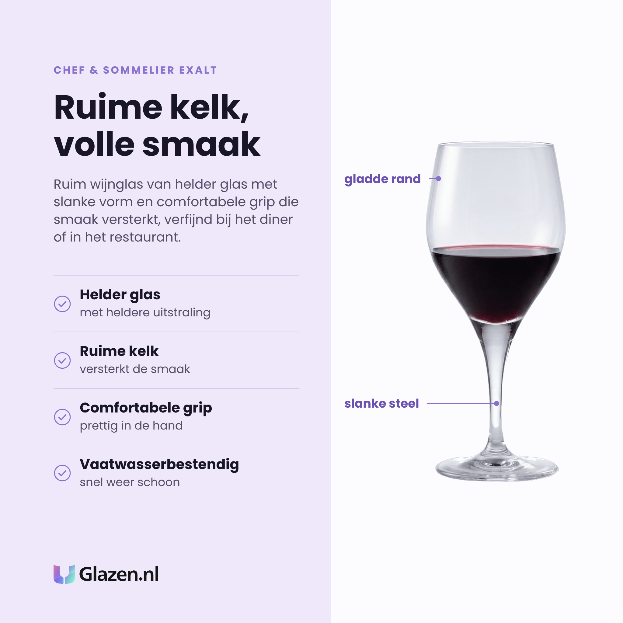 Chef & Sommelier Sensation Exalt wijnglas 41 cl eigenschappen: helder glas, ruime kelk versterkt de smaak, comfortabele grip, vaatwasserbestendig