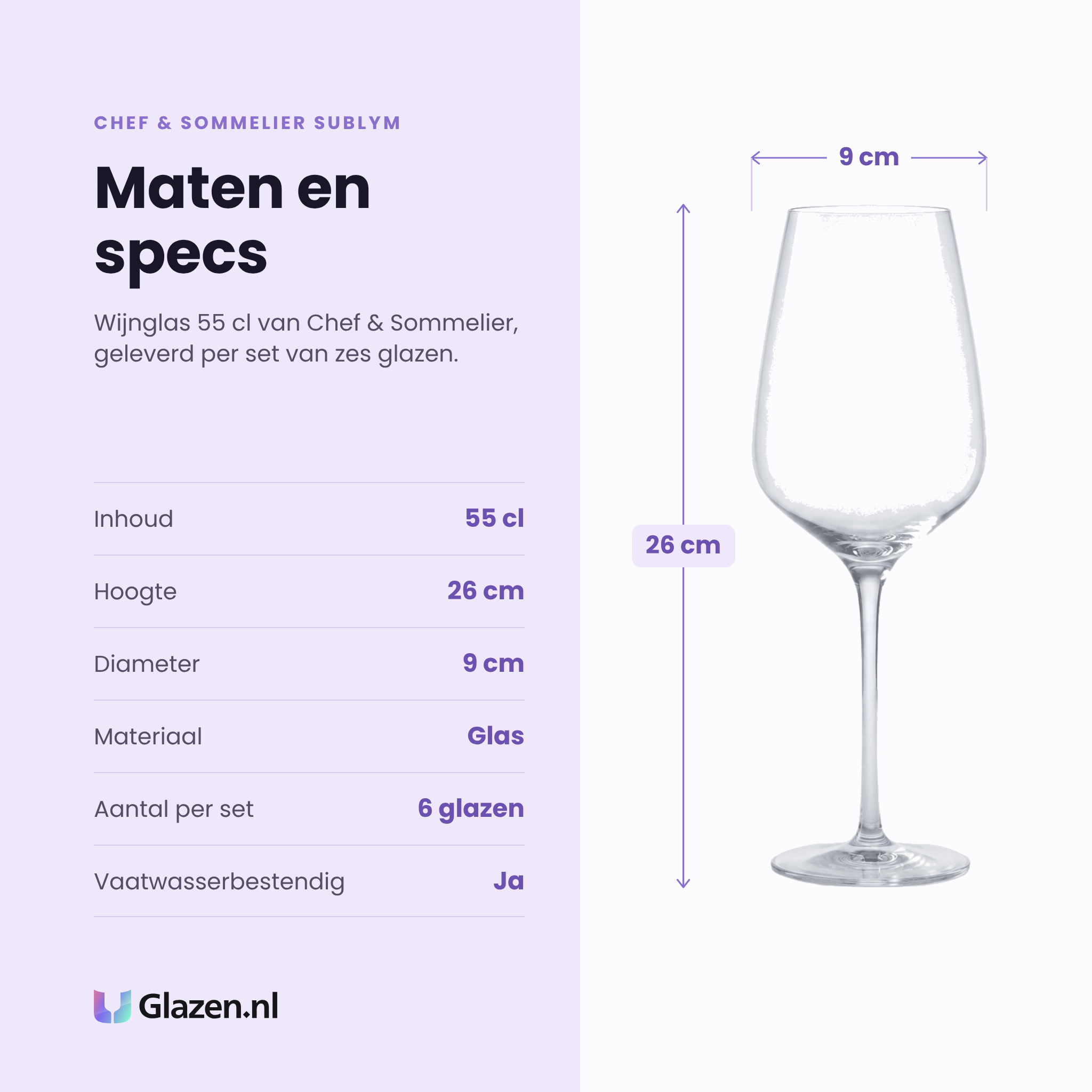 Chef & Sommelier Sublym wijnglas 55 cl specificaties: inhoud 55 cl, hoogte 26 cm, diameter 9 cm, glas, set van 6