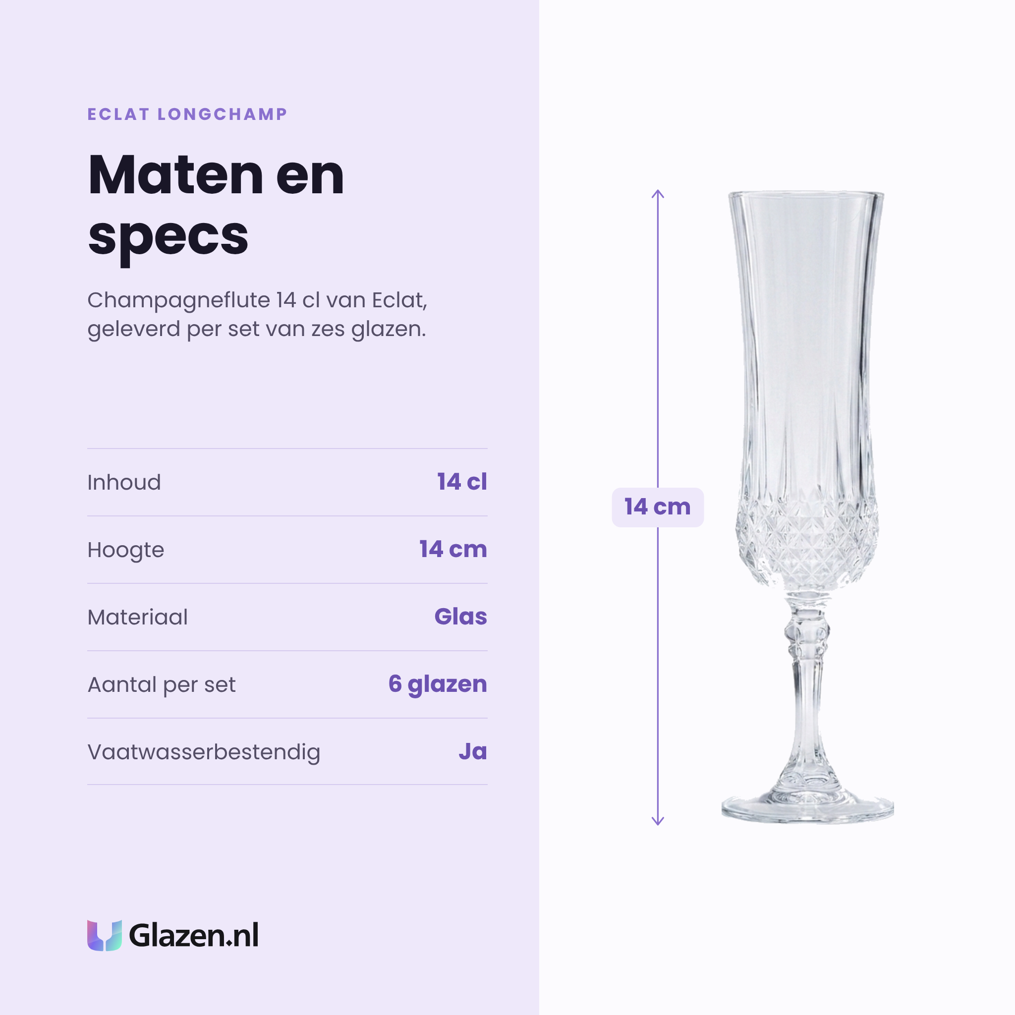 Eclat Longchamp champagneflute 14 cl specificaties: inhoud 14 cl, hoogte 14 cm, glas, set van 6