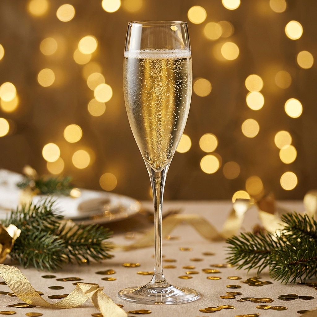 Bormioli Rocco Premium champagneglas 26 cl ingeschonken met champagne en bubbels